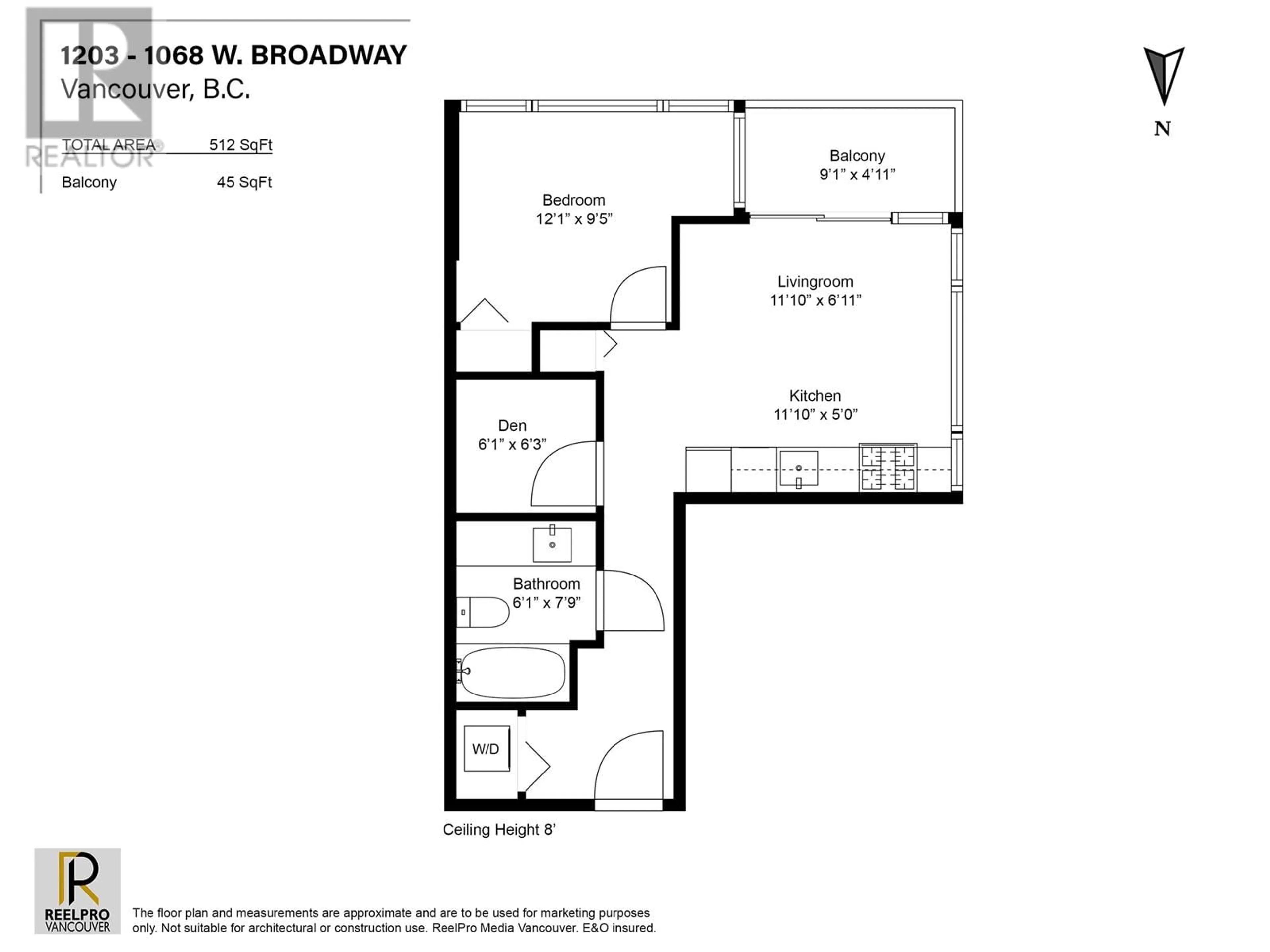 Floor plan for 1203 1068 W BROADWAY, Vancouver British Columbia V6H0A7