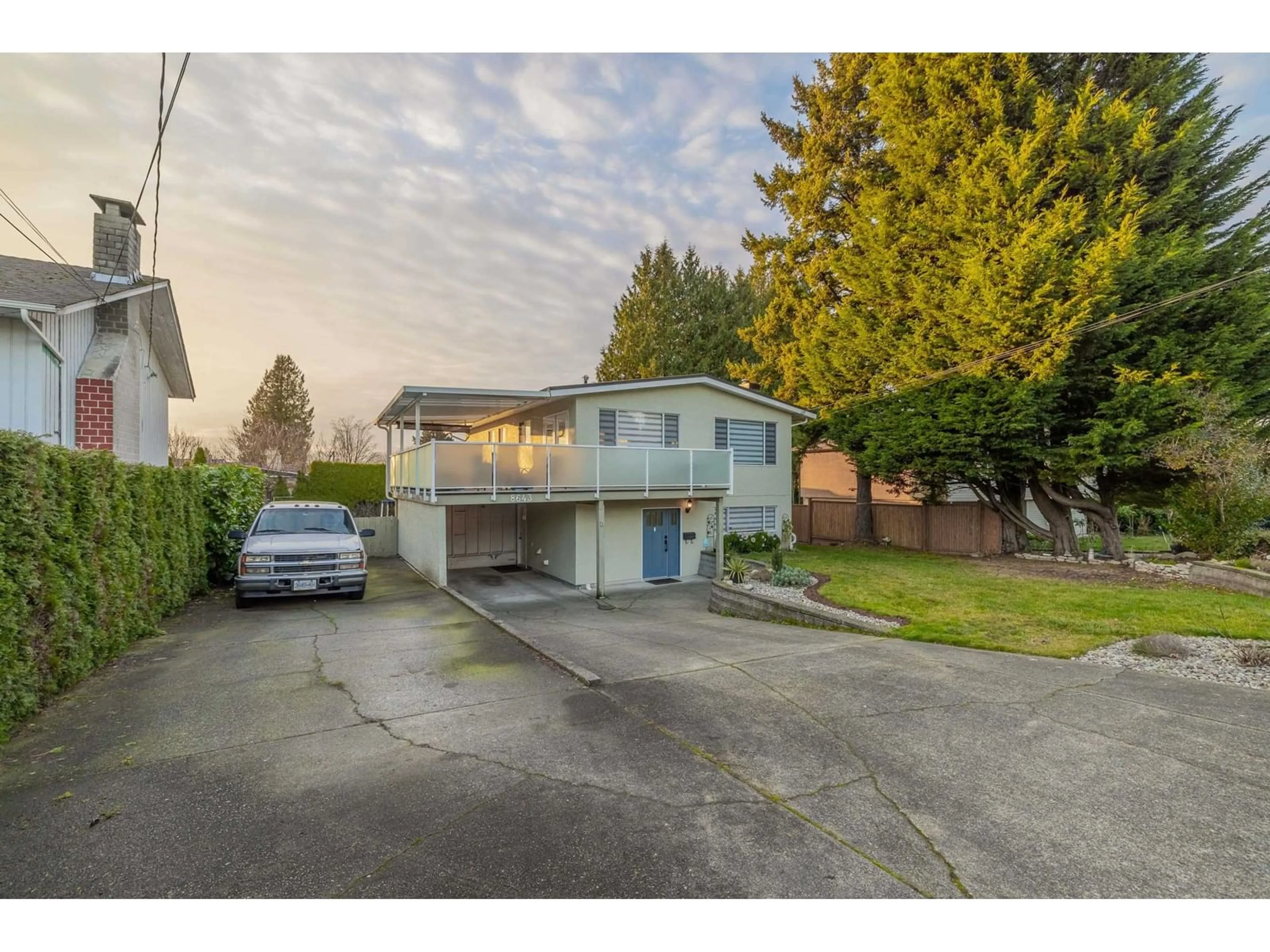 A pic from outside/outdoor area/front of a property/back of a property/a pic from drone, street for 8643 112 STREET, Delta British Columbia V4C4X2