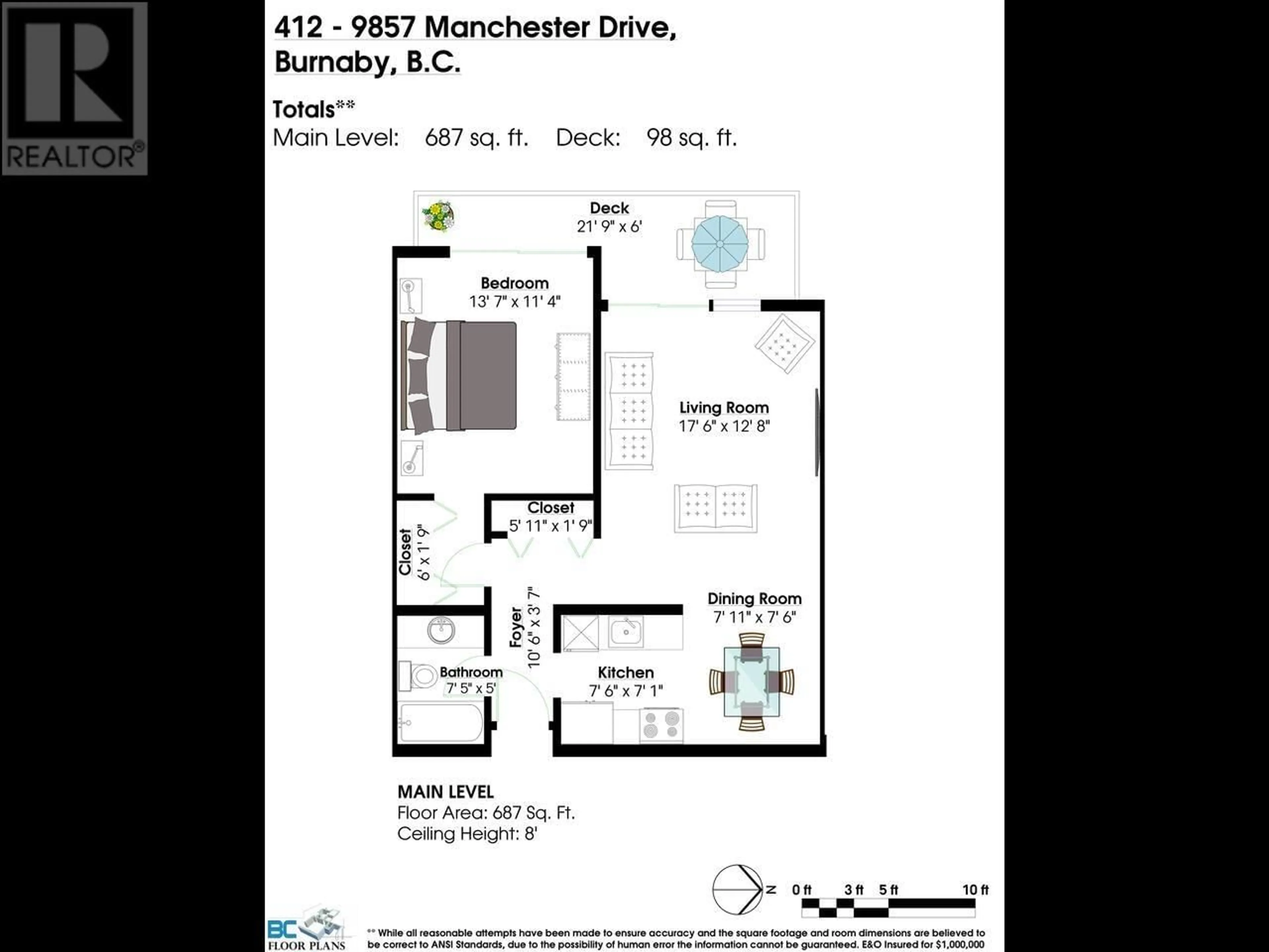 Floor plan for 412 9857 MANCHESTER DRIVE, Burnaby British Columbia V3N4P5