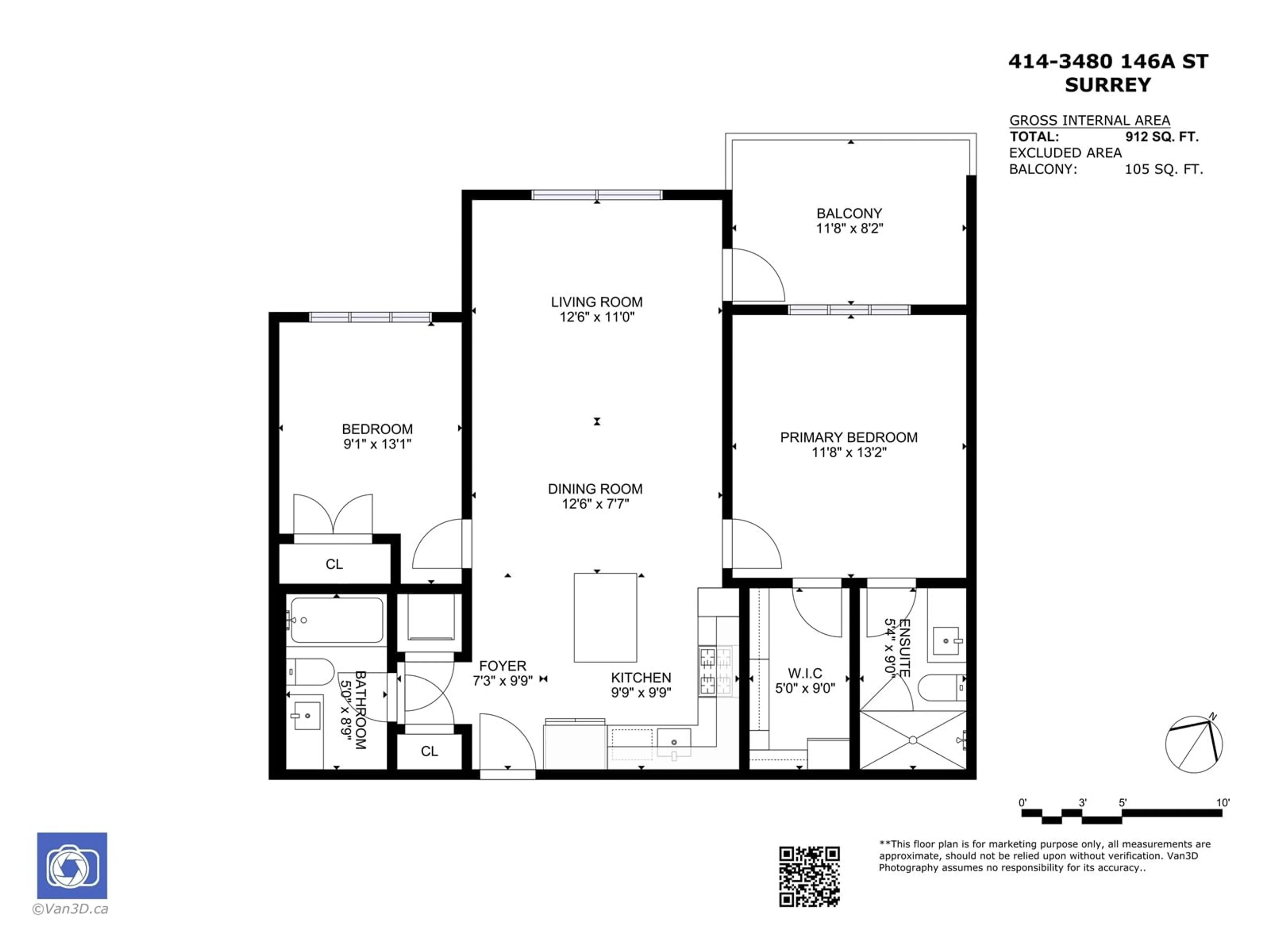 Floor plan for 414 3480 146A STREET, Surrey British Columbia V4P0H4