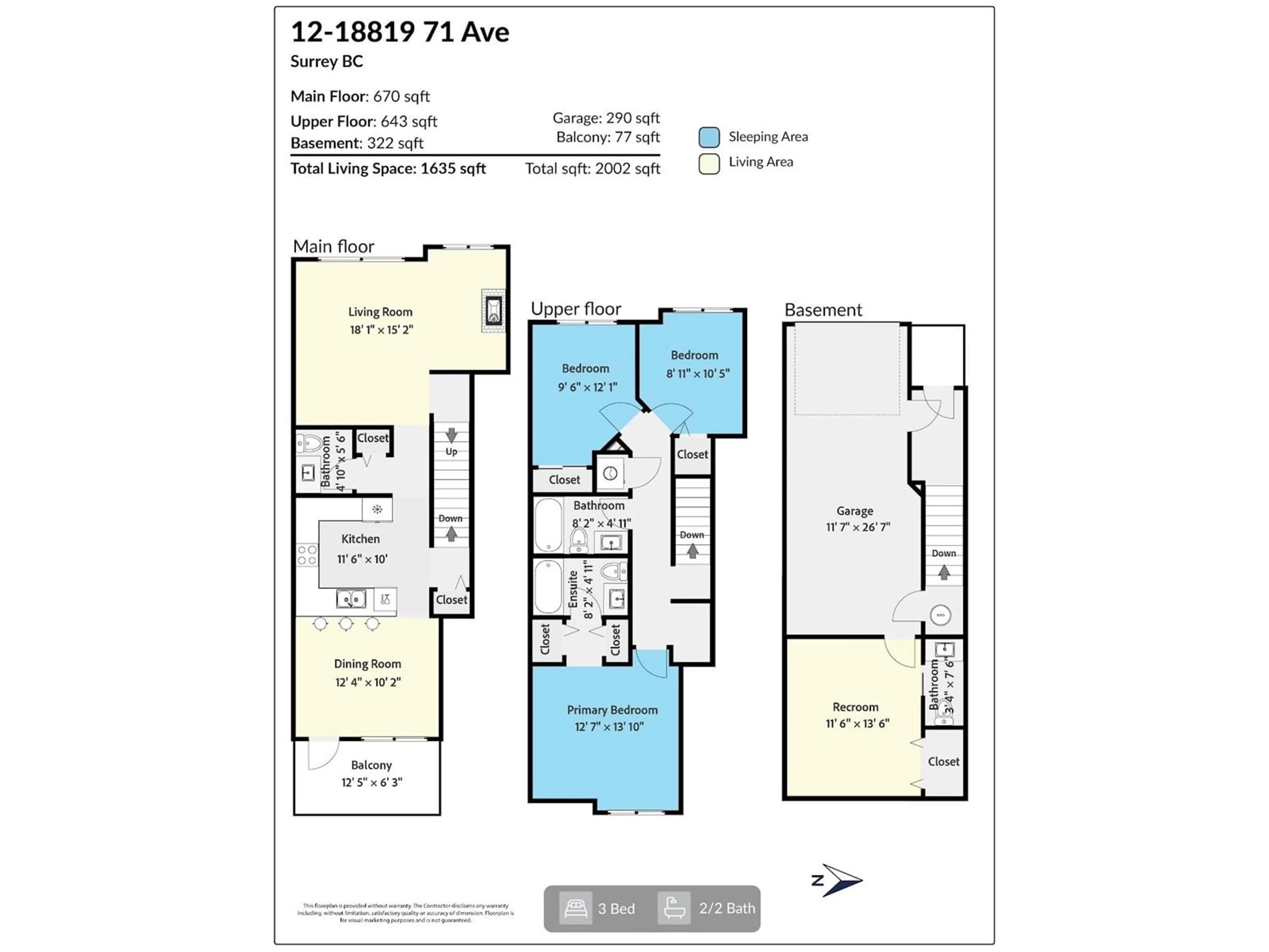 Floor plan for 12 18819 71 AVENUE, Surrey British Columbia V4N6N9