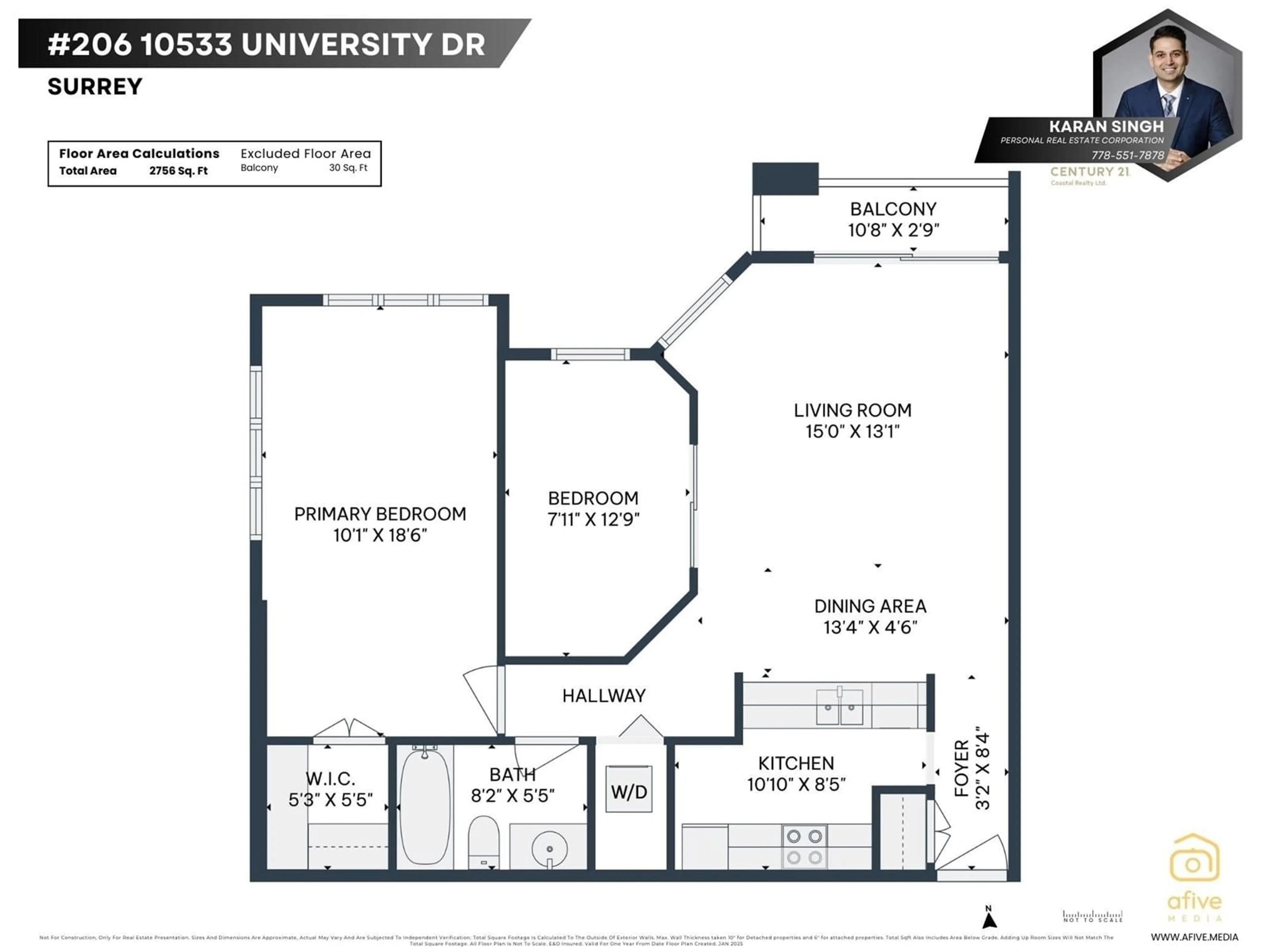 Floor plan for 206 - 10533 UNIVERSITY, Surrey British Columbia V3T5T7