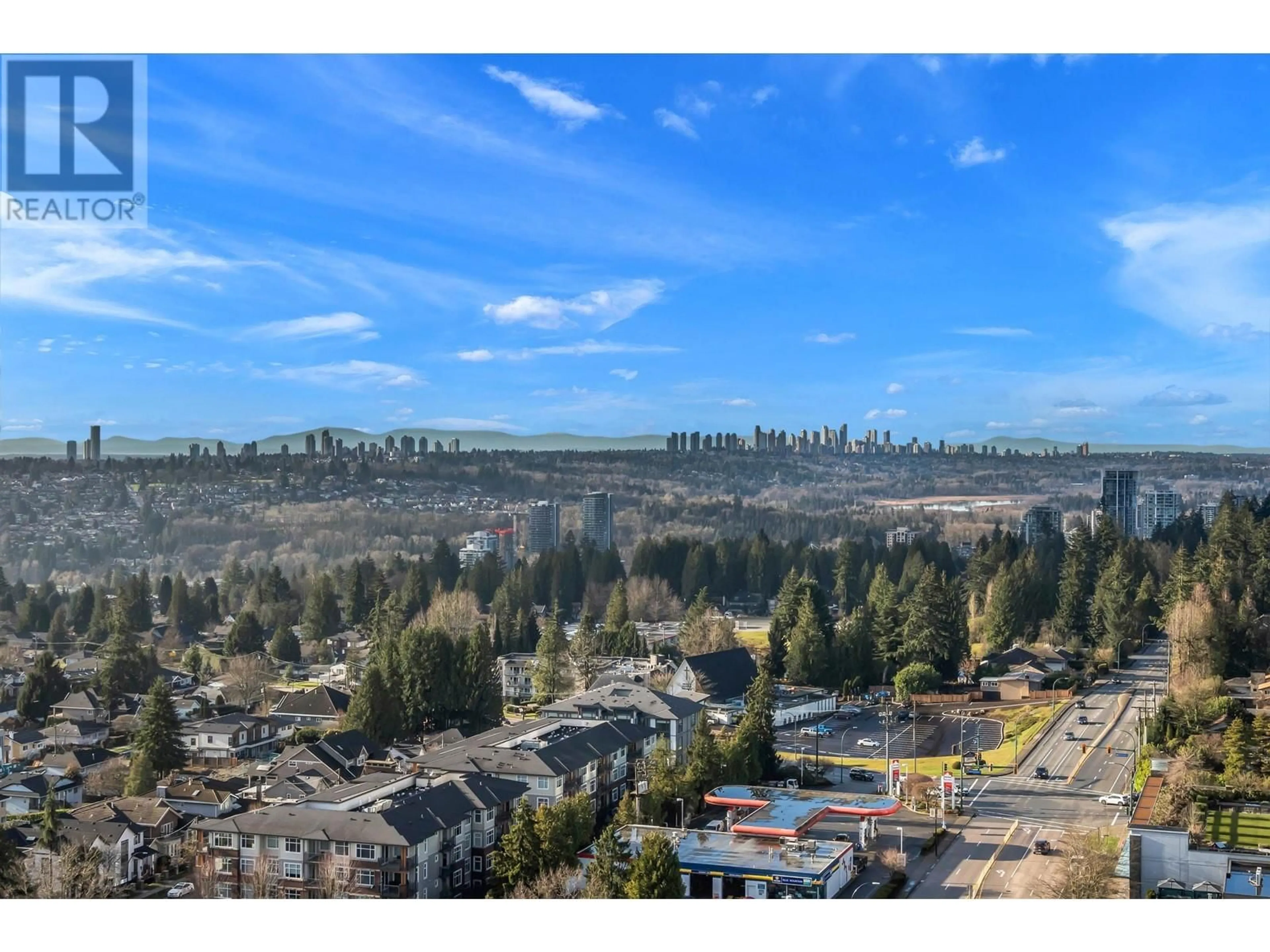 A pic from outside/outdoor area/front of a property/back of a property/a pic from drone, mountain view for 2002 505 NELSON STREET, Coquitlam British Columbia V3J0R5