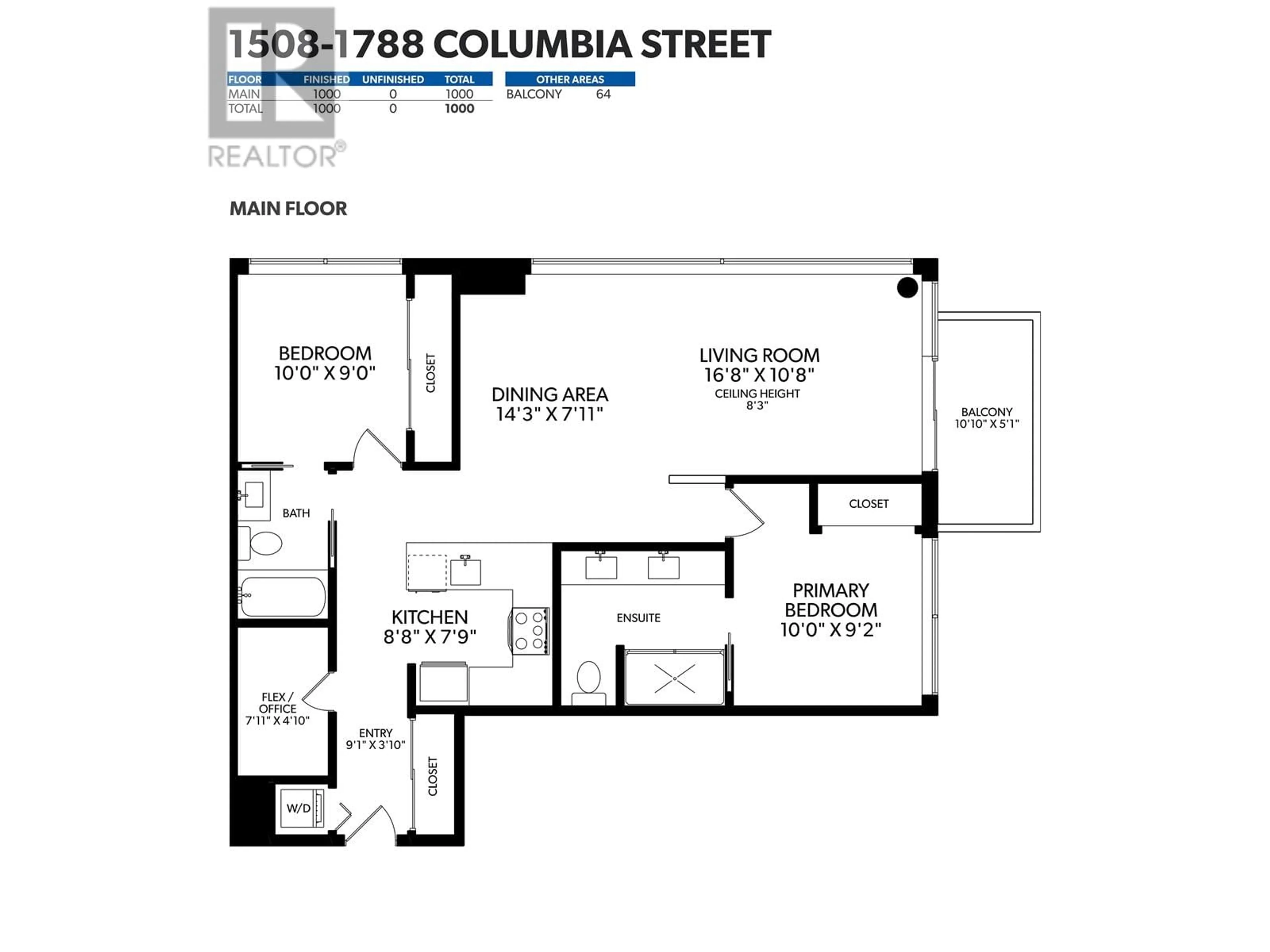 Floor plan for 1508 1788 COLUMBIA STREET, Vancouver British Columbia V5Y0L7