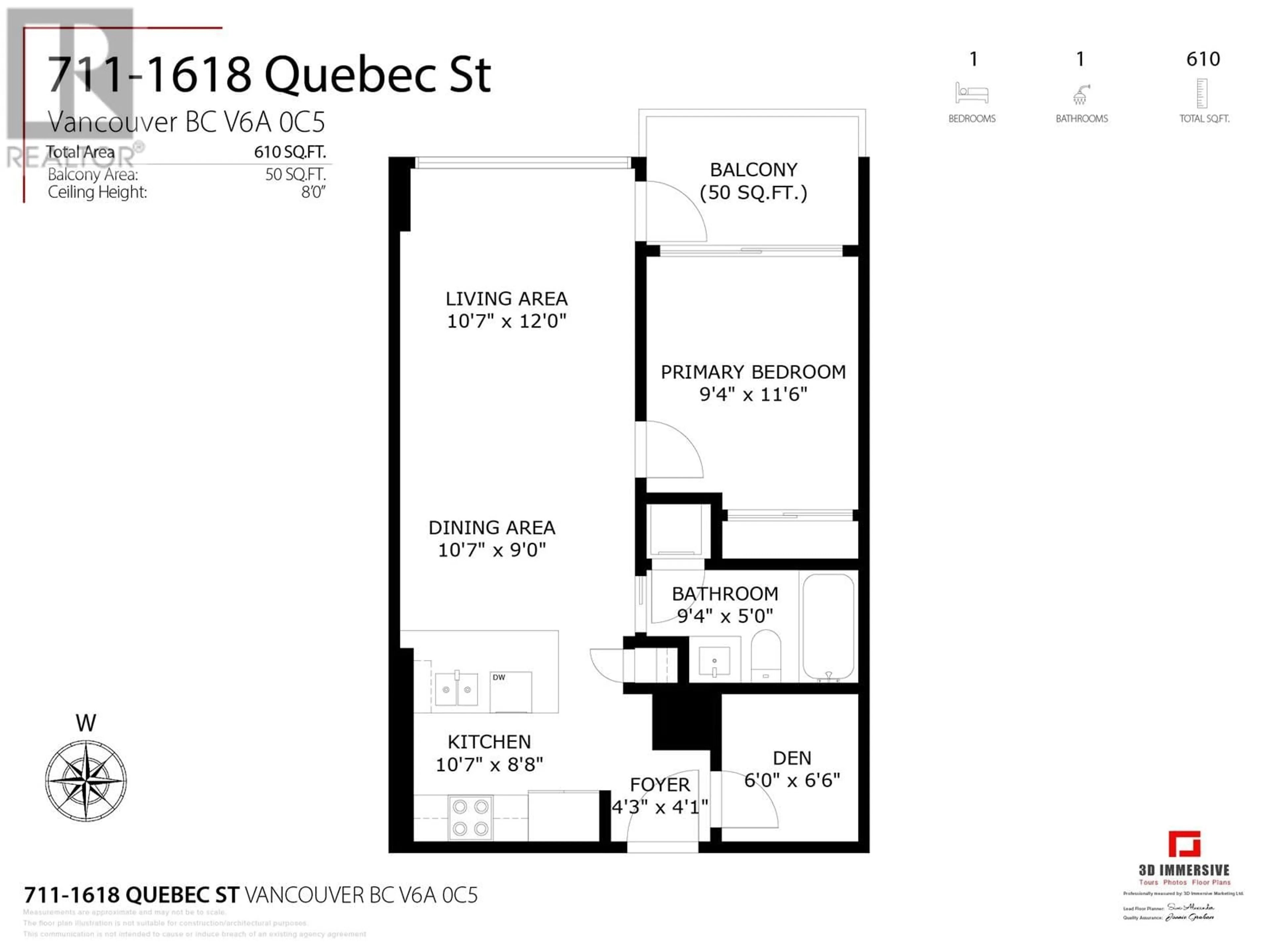 Floor plan for 711 1618 QUEBEC STREET, Vancouver British Columbia V6A0C5