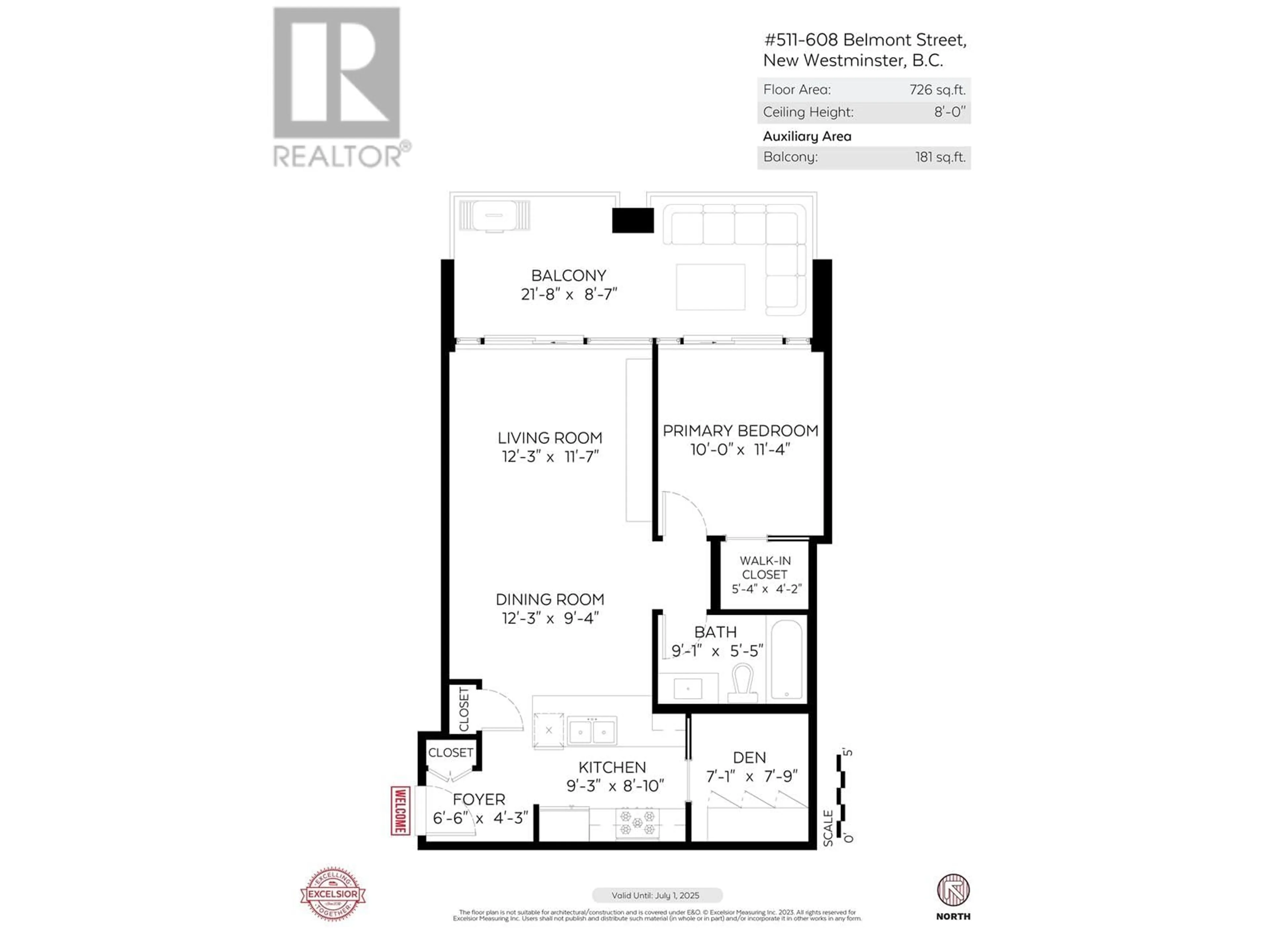 Floor plan for 511 608 BELMONT STREET, New Westminster British Columbia V3M0G8