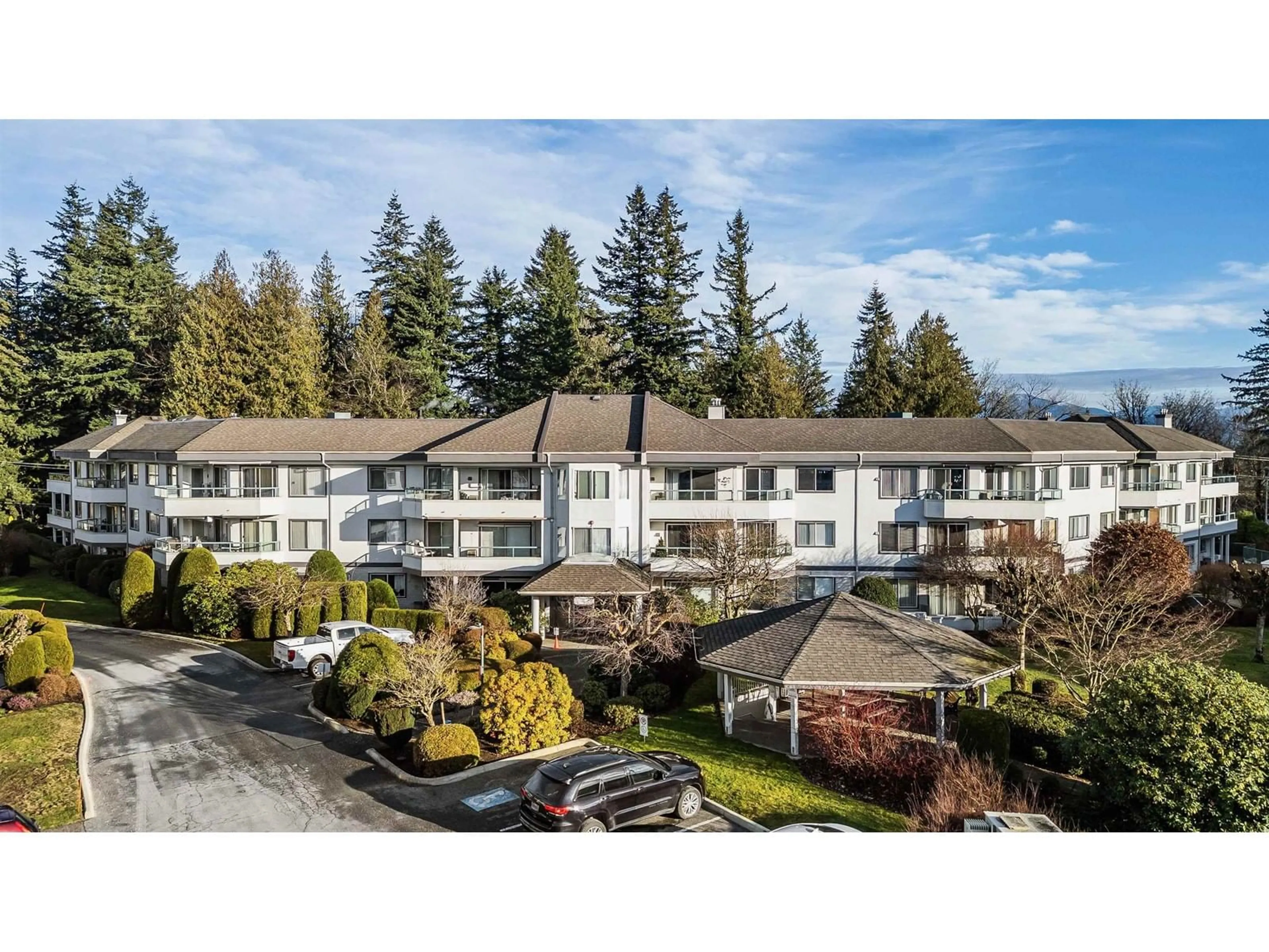 A pic from outside/outdoor area/front of a property/back of a property/a pic from drone, mountain view for 208 2451 GLADWIN ROAD, Abbotsford British Columbia V2T3N8