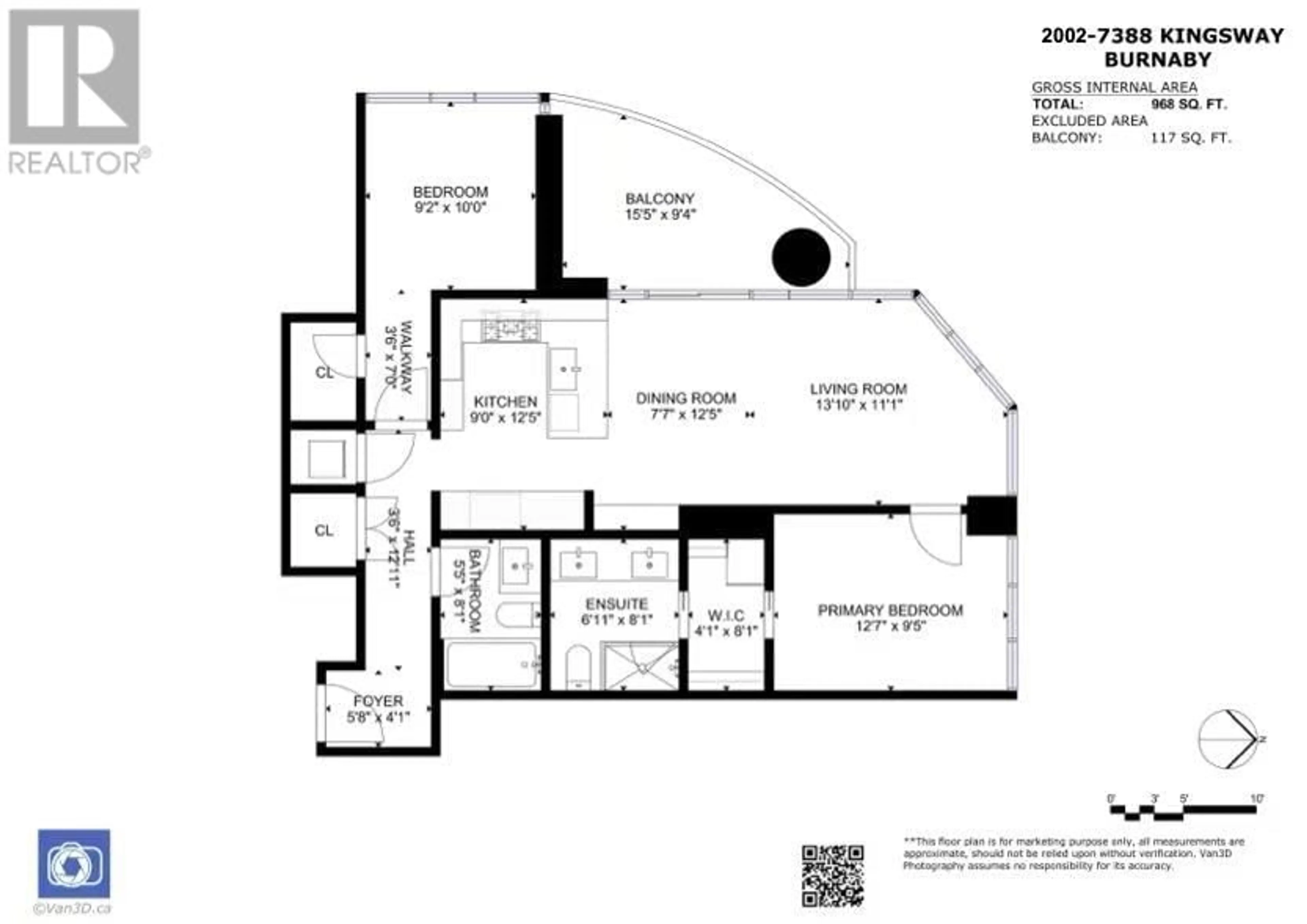 Floor plan for 2002 - 7388 KINGSWAY, Burnaby British Columbia V3N0G9