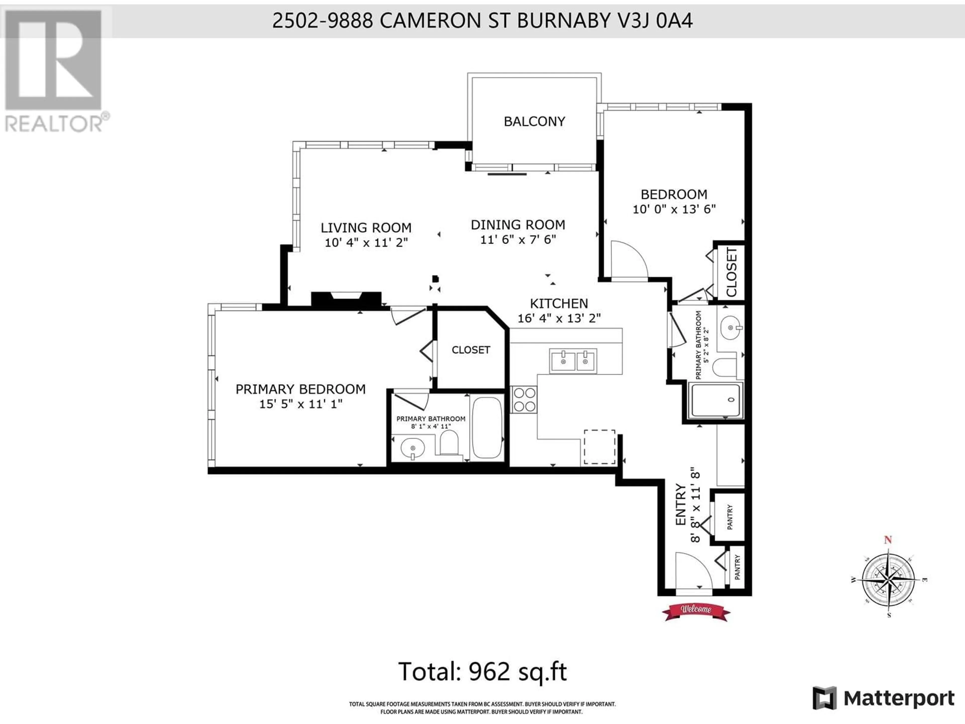 Floor plan for 2502 9888 CAMERON STREET, Burnaby British Columbia V3J0A4