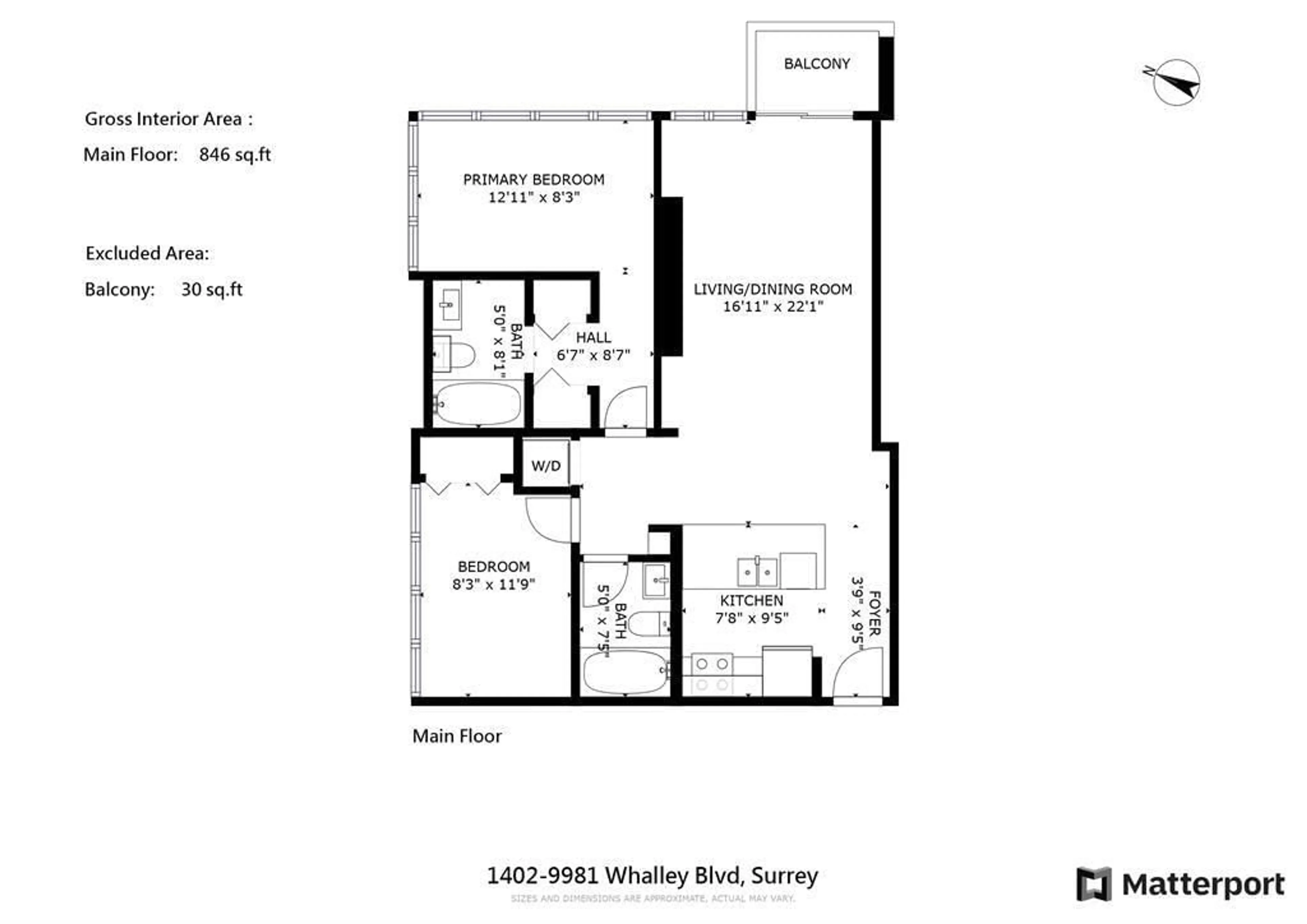 Floor plan for 1402 9981 WHALLEY BOULEVARD, Surrey British Columbia V3T0G6