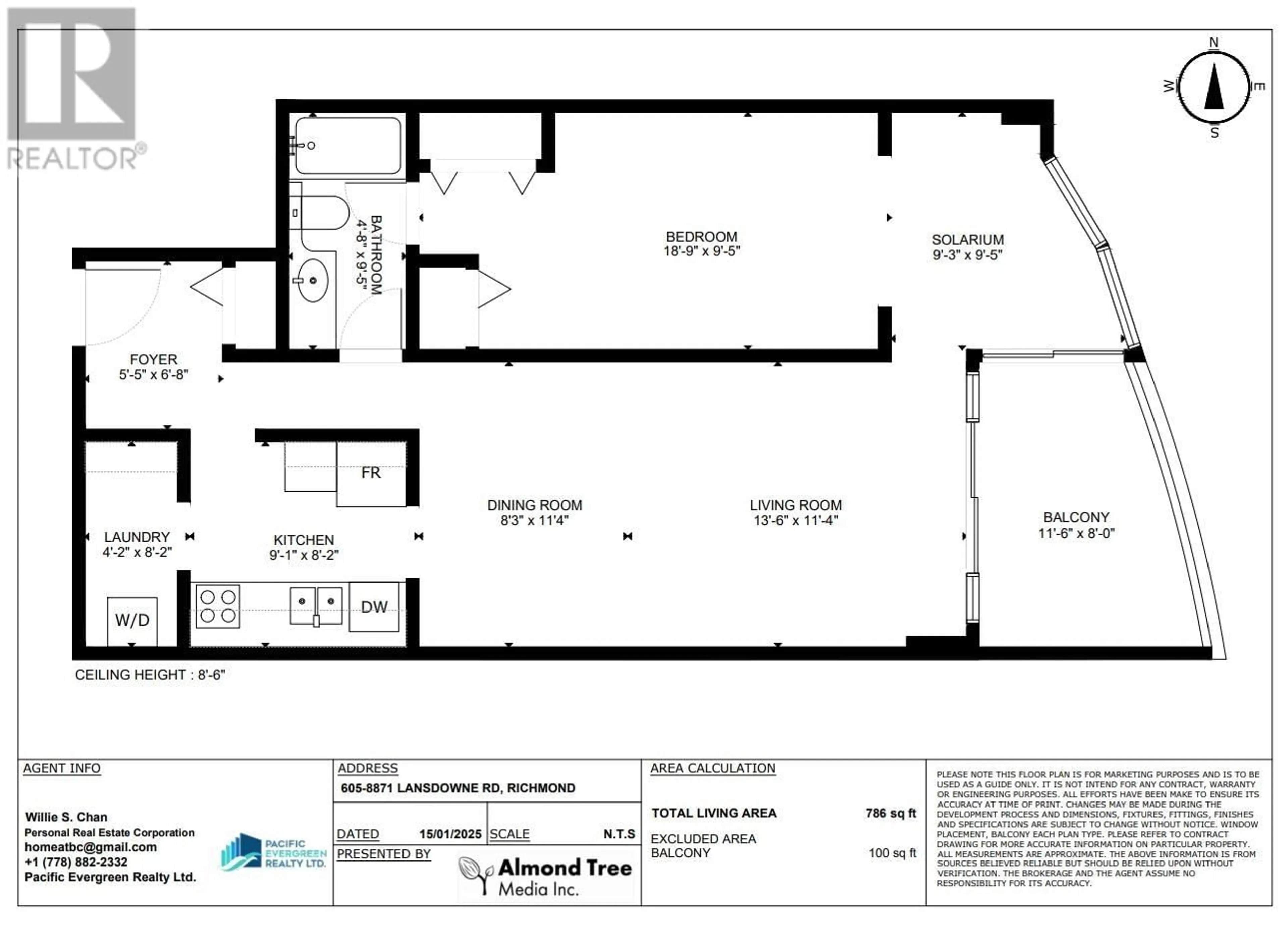 Floor plan for 605 8871 LANSDOWNE ROAD, Richmond British Columbia V6X3X8