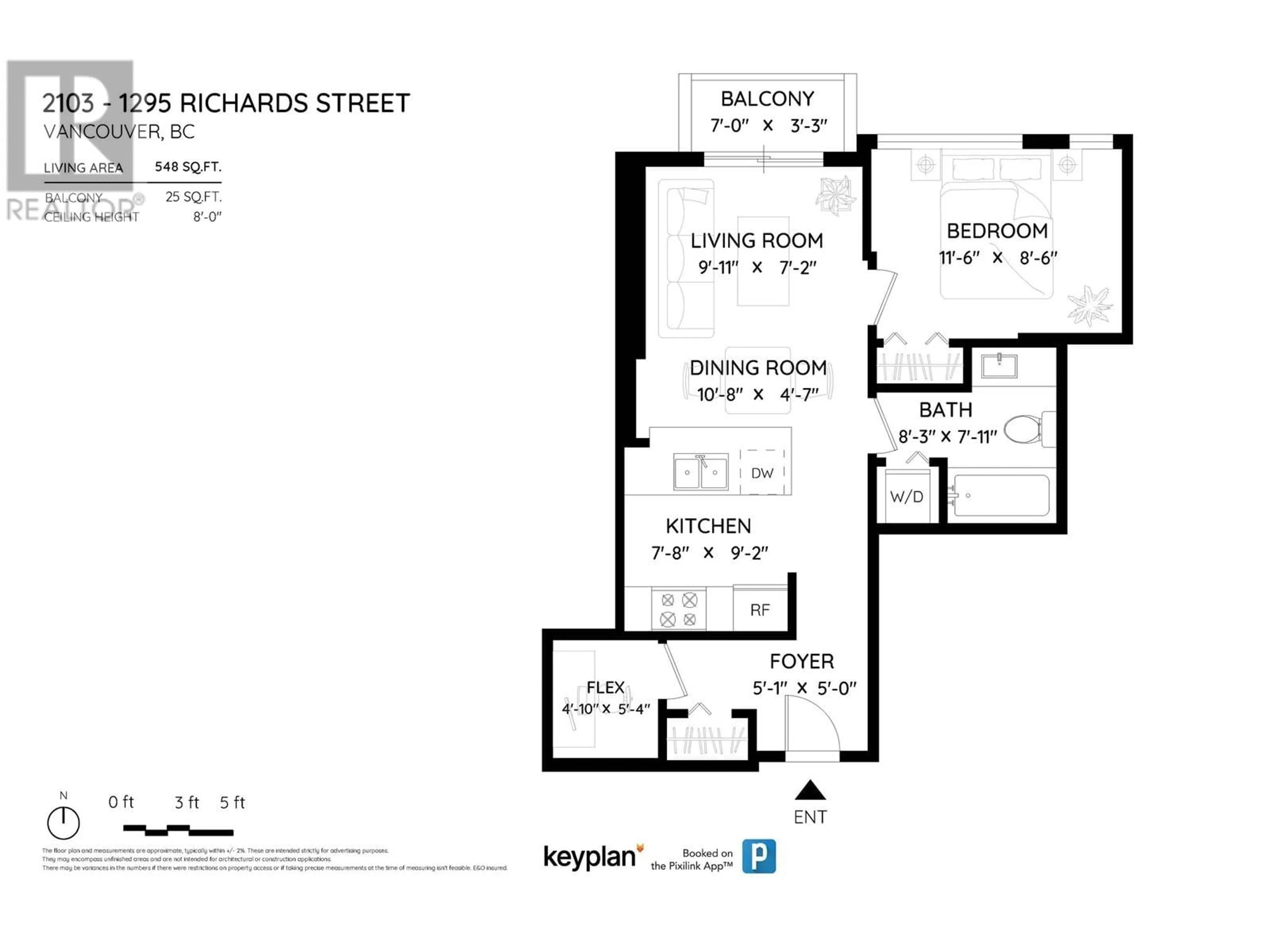 Floor plan for 2103 1295 RICHARDS STREET, Vancouver British Columbia V6B1B7