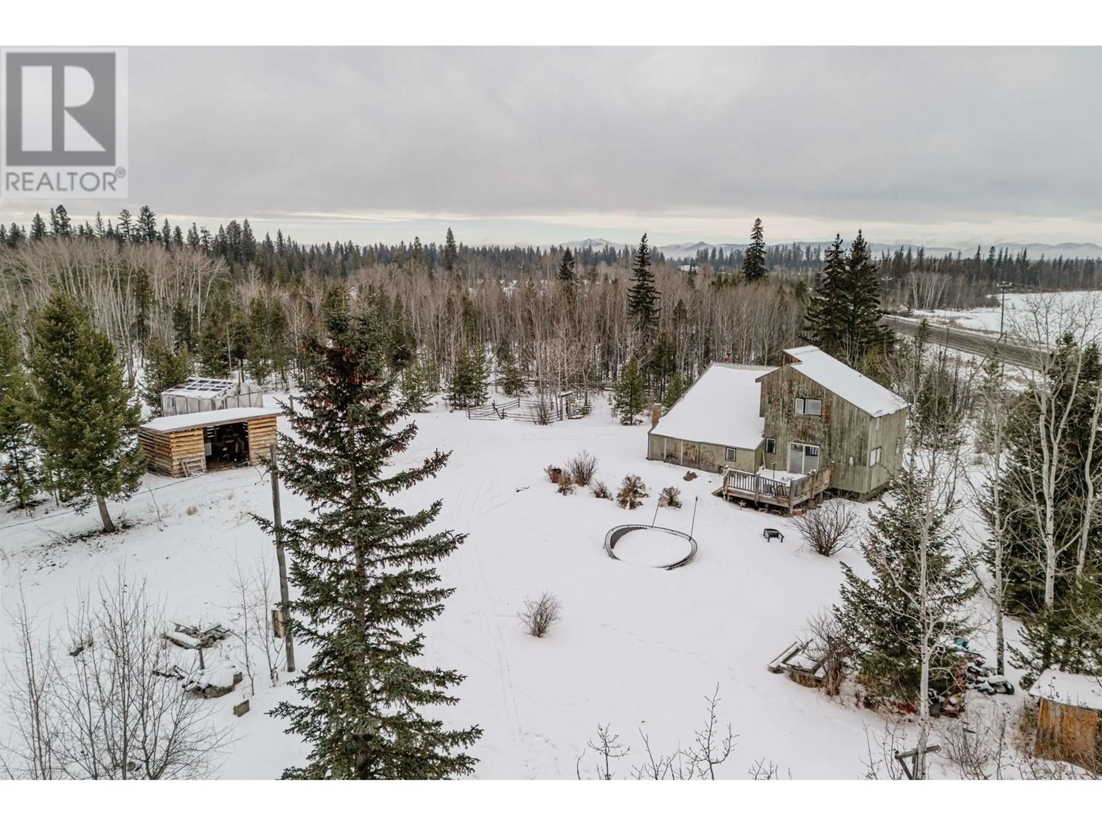 A pic from outside/outdoor area/front of a property/back of a property/a pic from drone, forest/trees view for 1436 S CARIBOO 97 HIGHWAY, 70 Mile House British Columbia V0K1K0