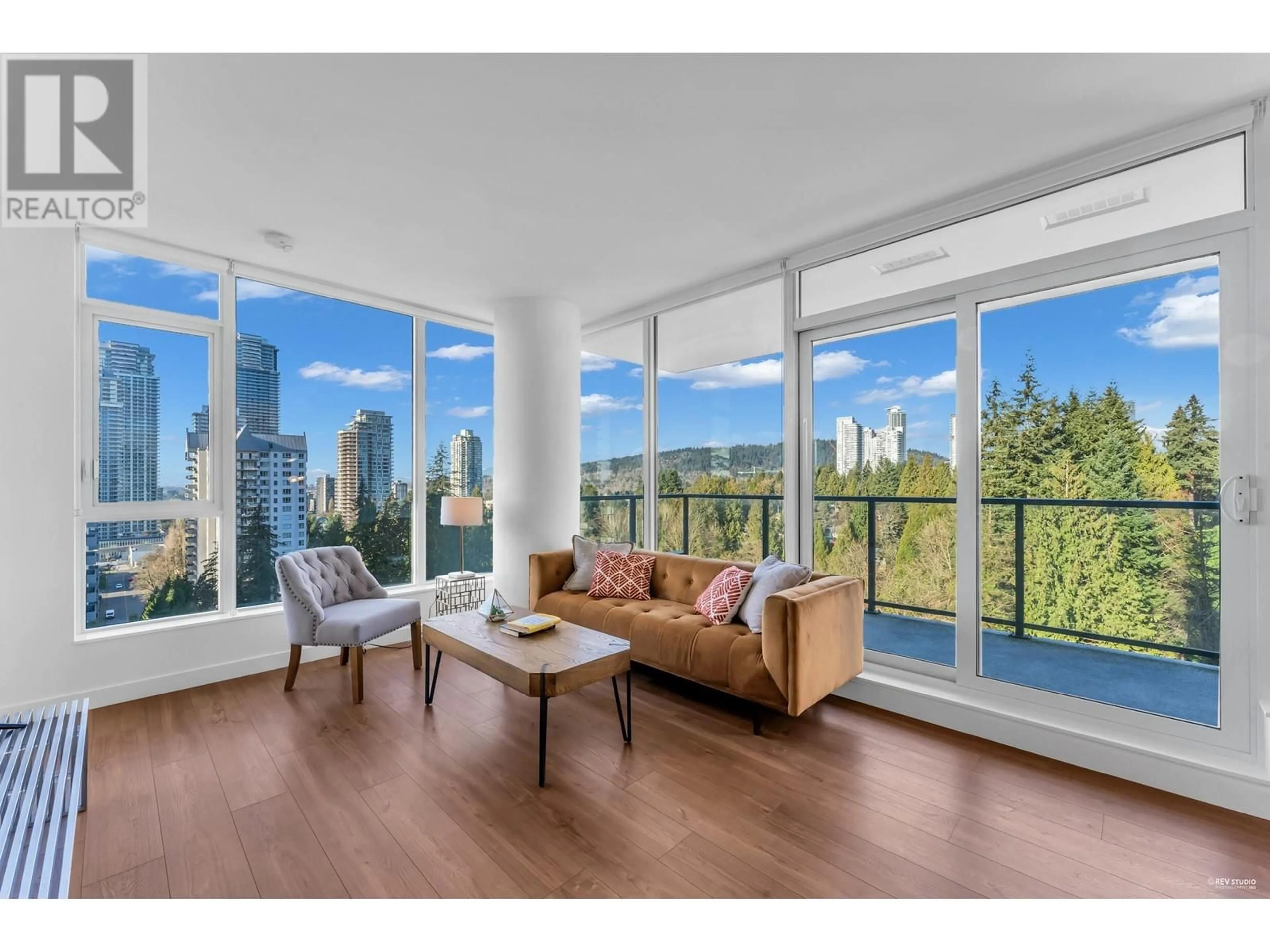 Living room with furniture, wood/laminate floor for 1101 585 AUSTIN AVENUE, Coquitlam British Columbia V3K0G6