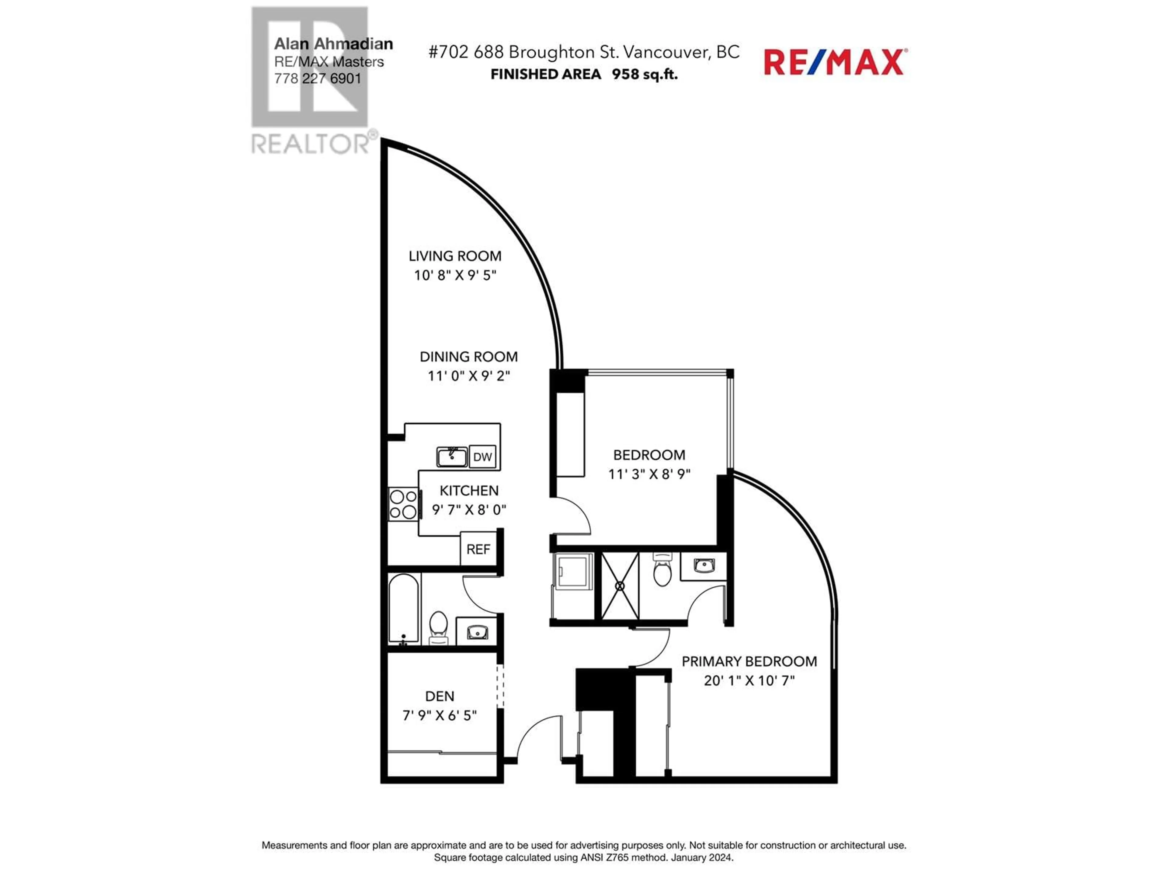 Floor plan for 702 588 BROUGHTON STREET, Vancouver British Columbia V6G3E3