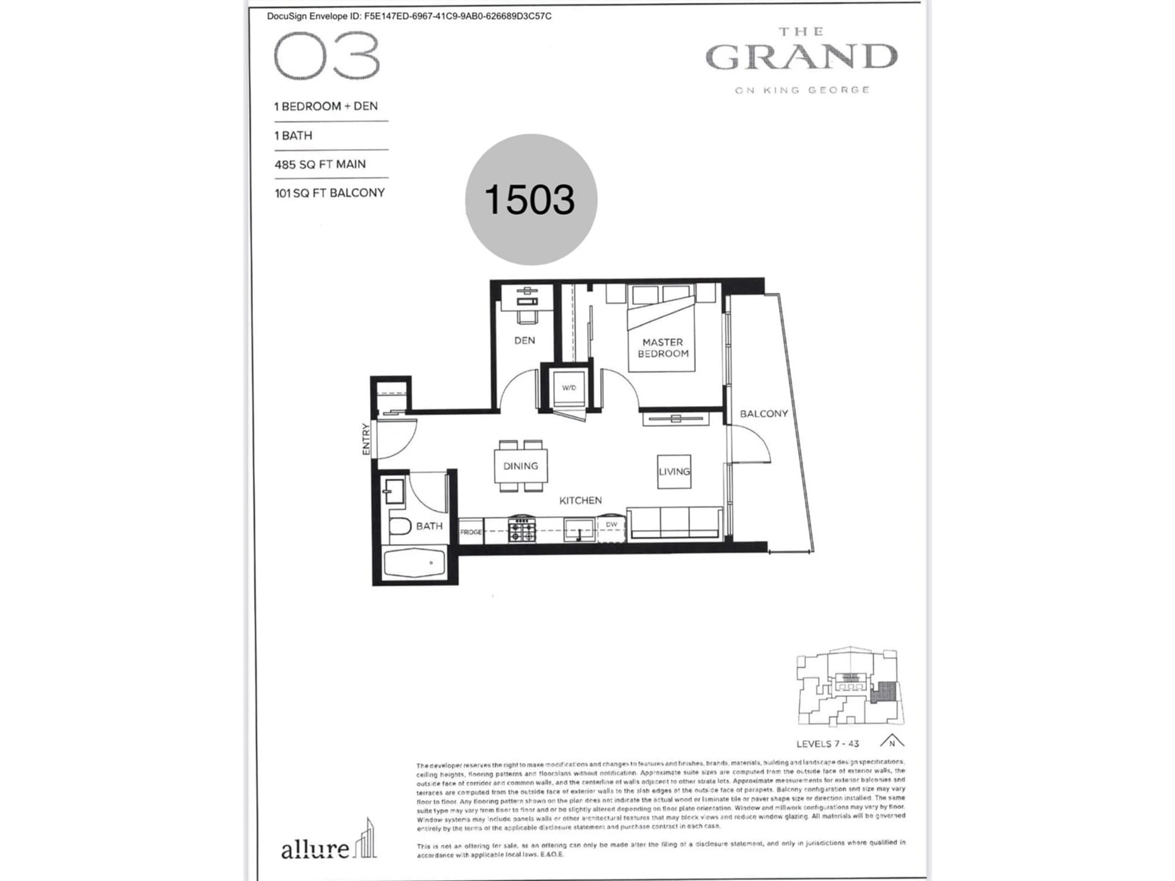 Floor plan for 1503 10750 135A STREET, Surrey British Columbia V3T0V4