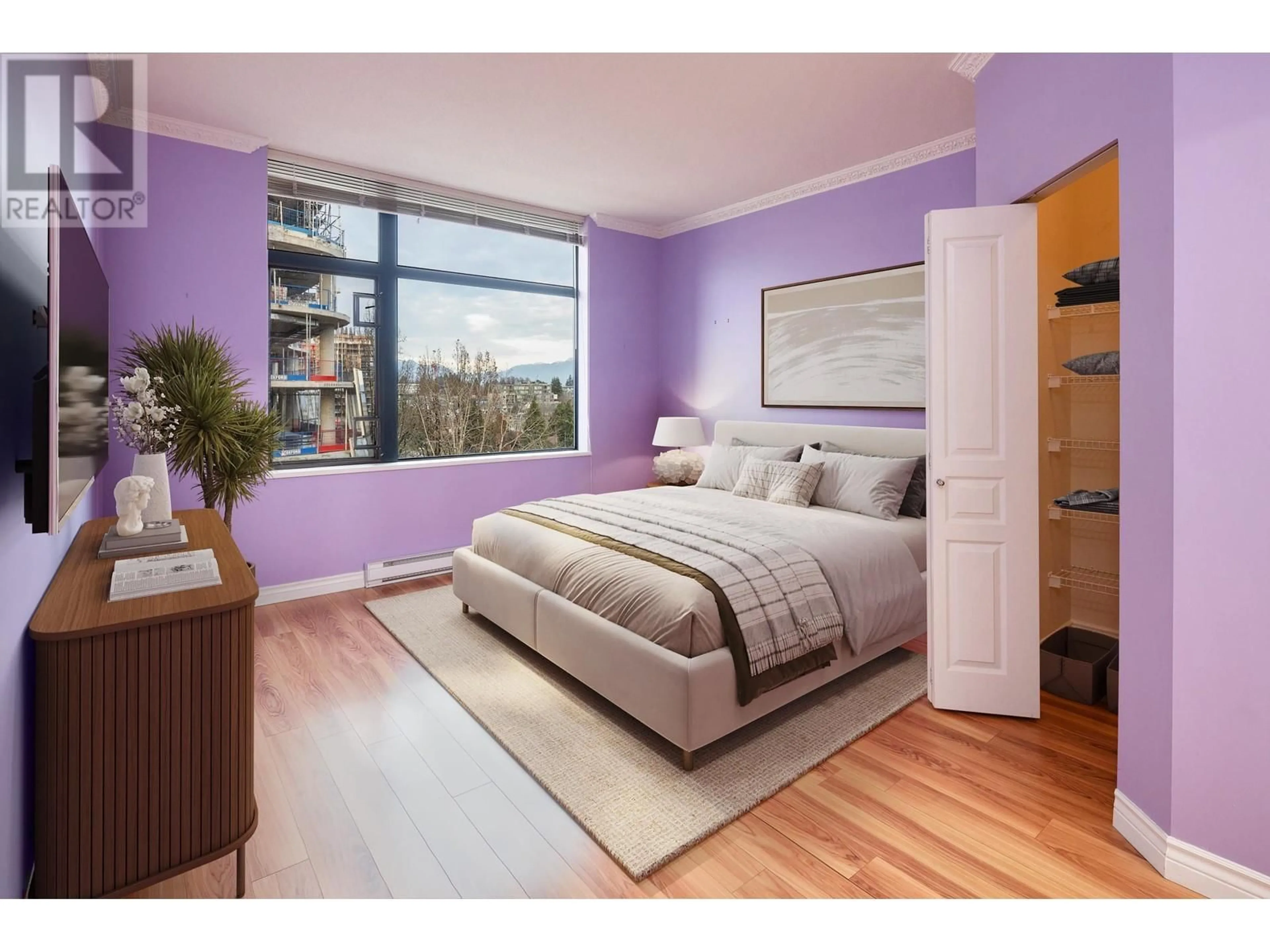 Bedroom with bed, wood/laminate floor for 501 - 538 45TH AVENUE, Vancouver British Columbia V5Z4S3