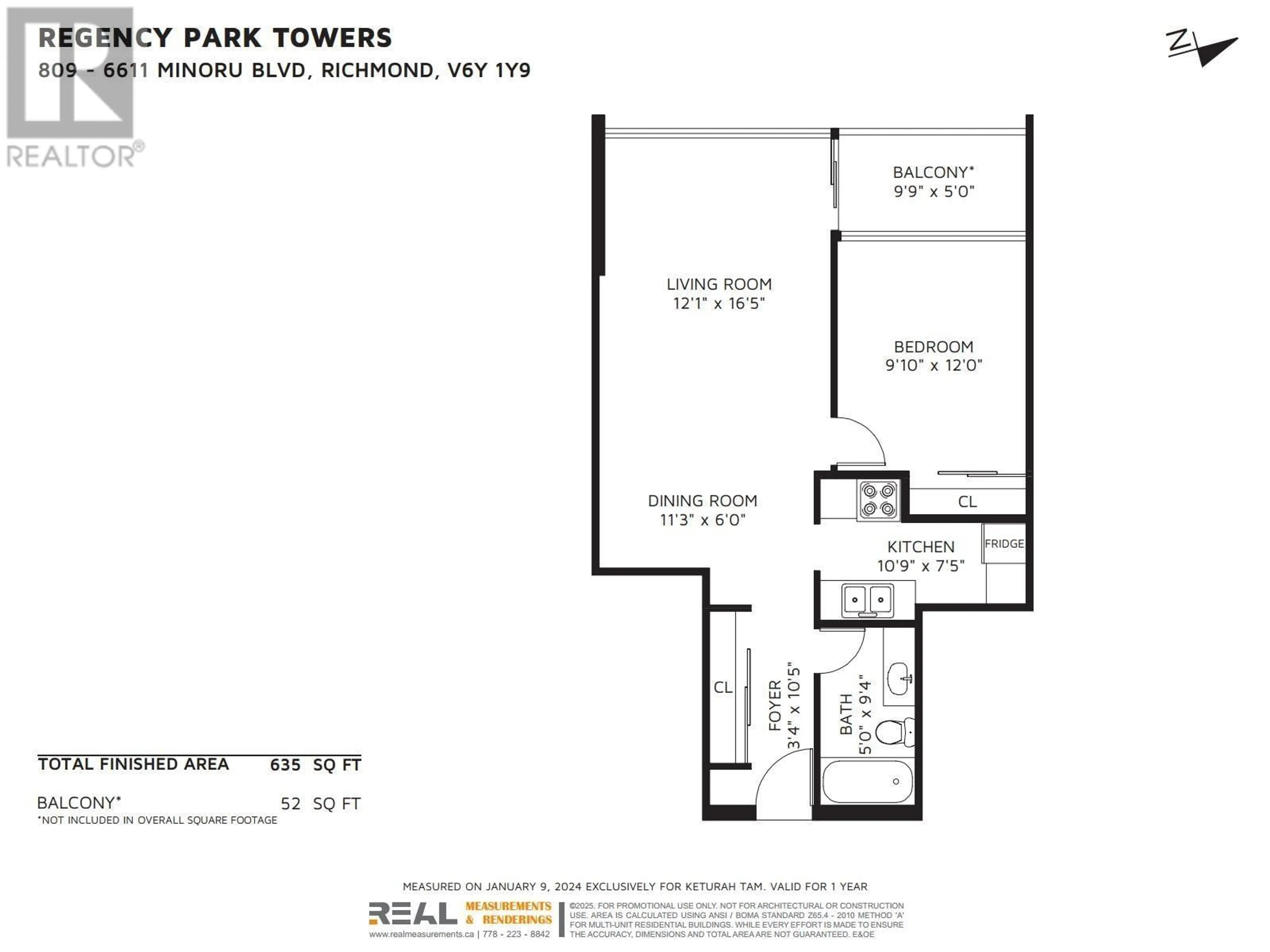 Floor plan for 809 - 6611 MINORU BOULEVARD, Richmond British Columbia V6Y1Y9