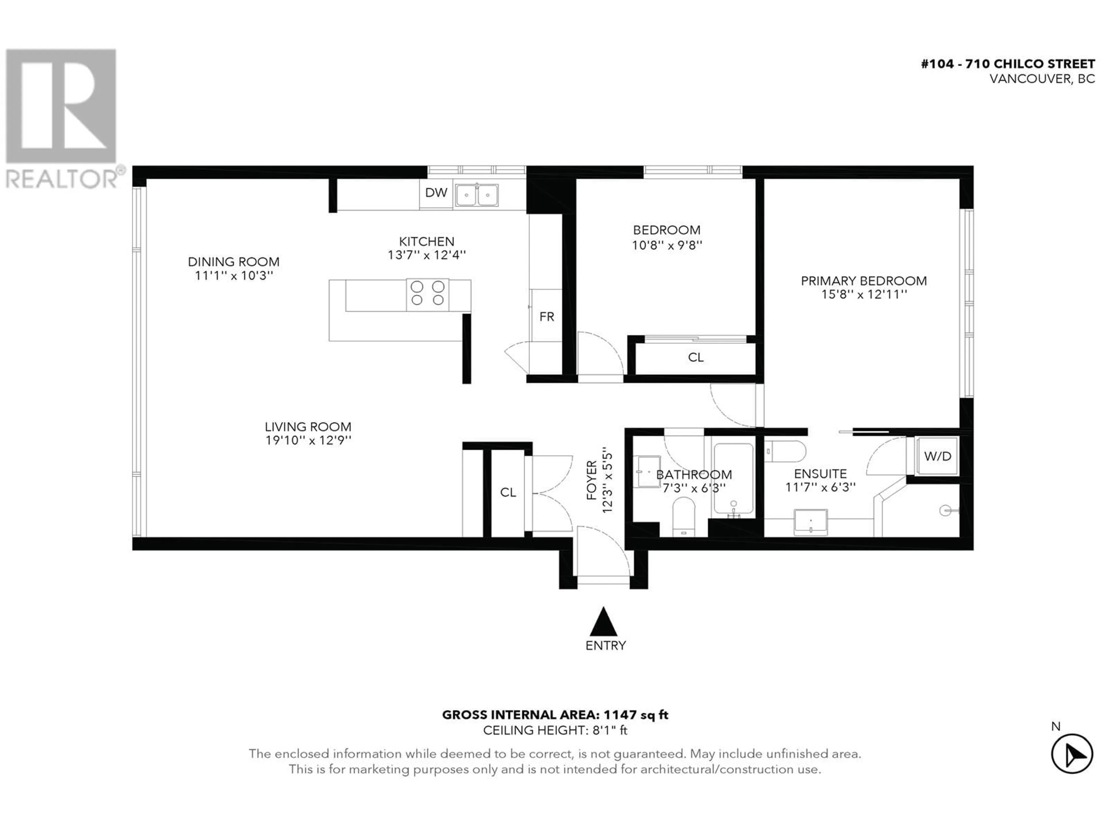 Floor plan for 104 710 CHILCO STREET, Vancouver British Columbia V6G2S1