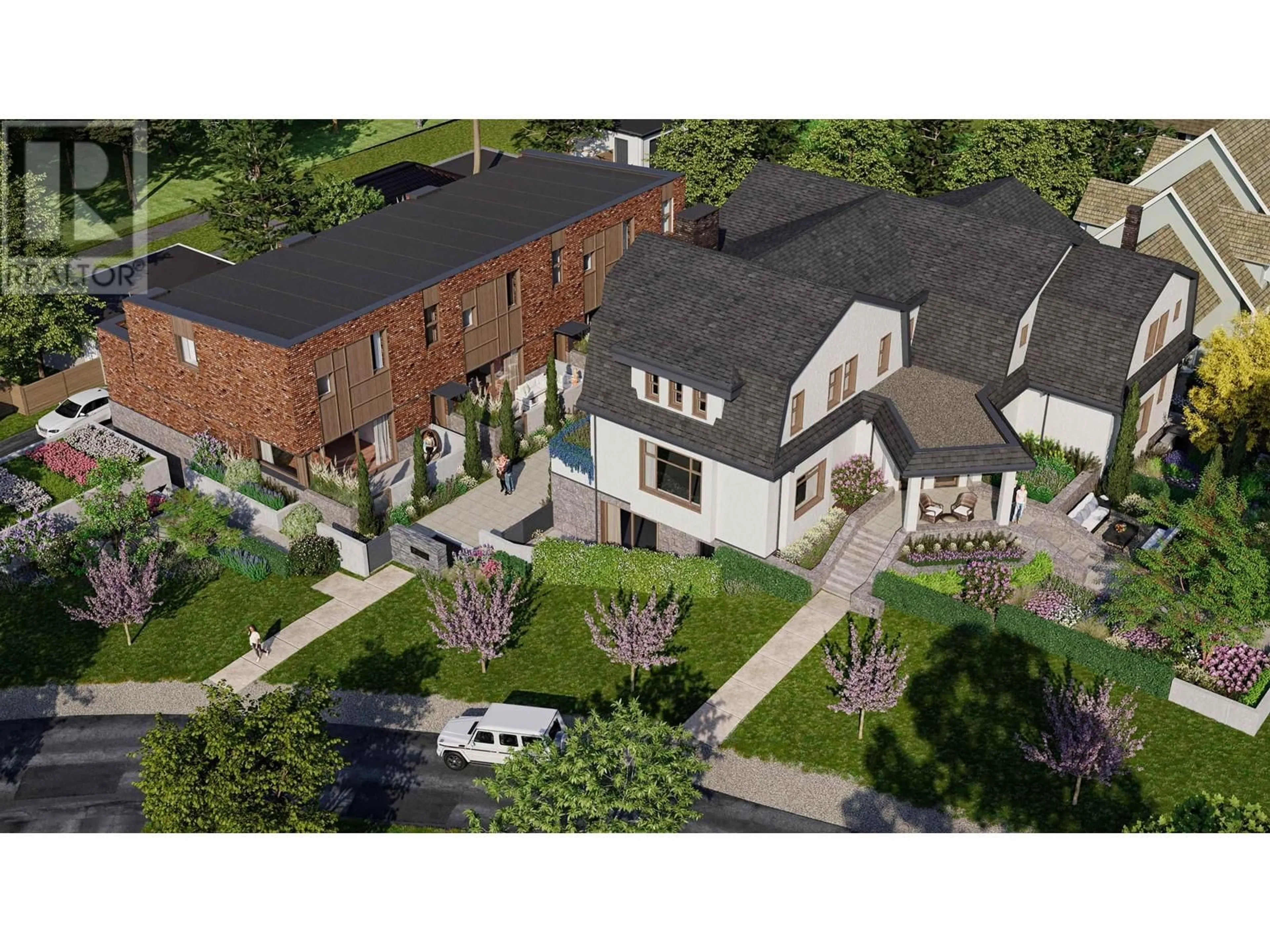 A pic from outside/outdoor area/front of a property/back of a property/a pic from drone, street for 2 - 1610 ROXBURGH STREET, Vancouver British Columbia V6M3K1