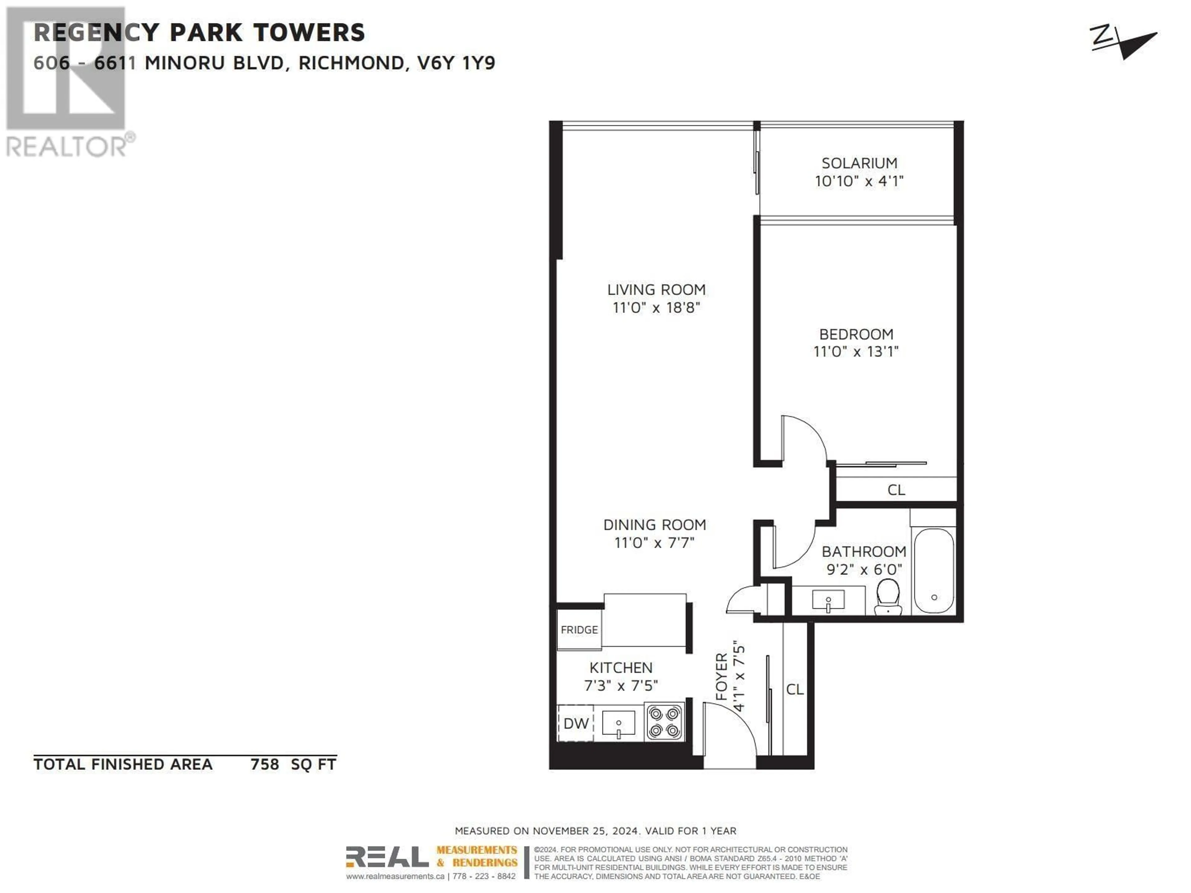 Floor plan for 606 6651 MINORU BOULEVARD, Richmond British Columbia V6Y1Z2