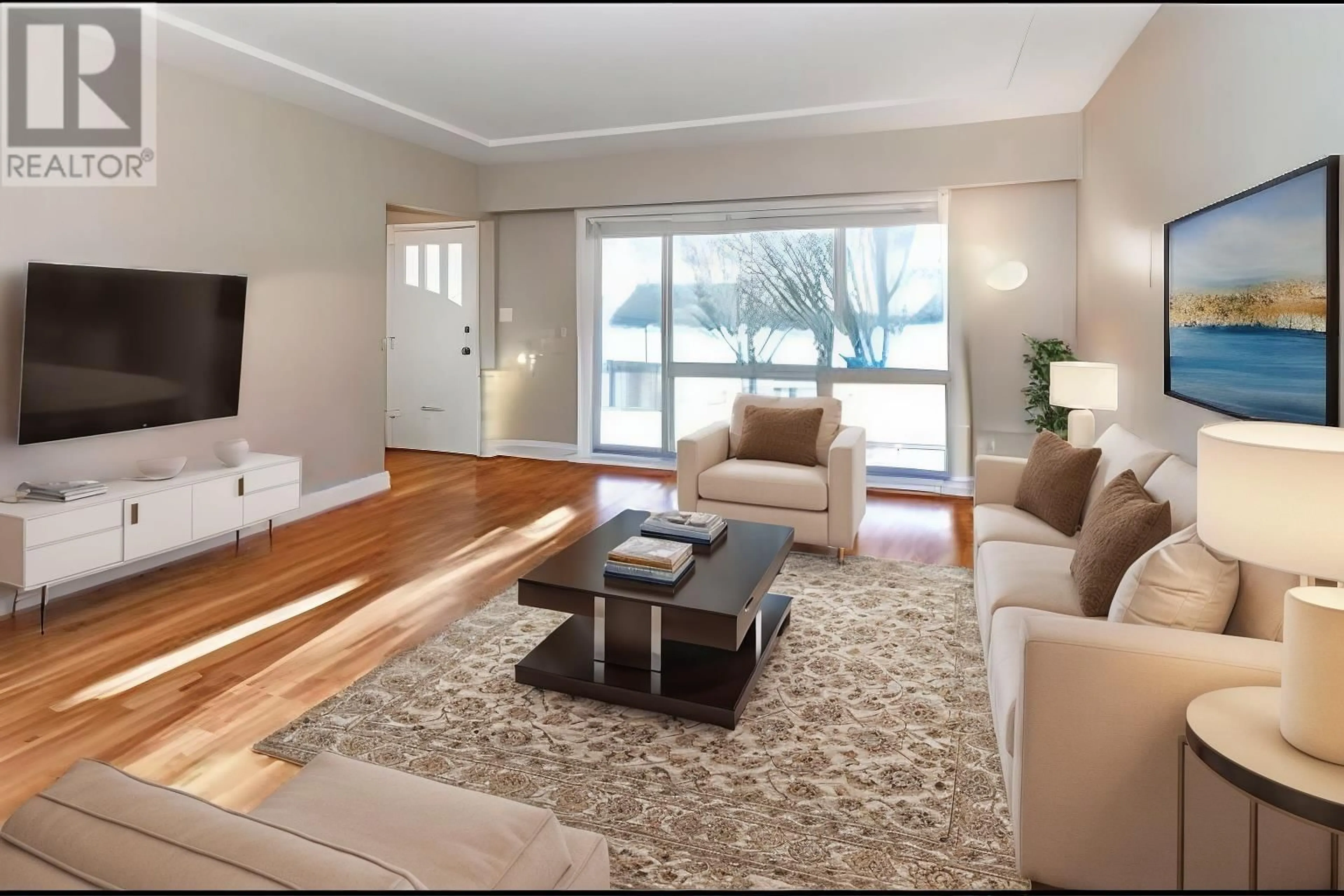 Living room with furniture, wood/laminate floor for 123 64TH AVENUE, Vancouver British Columbia V5X2M3