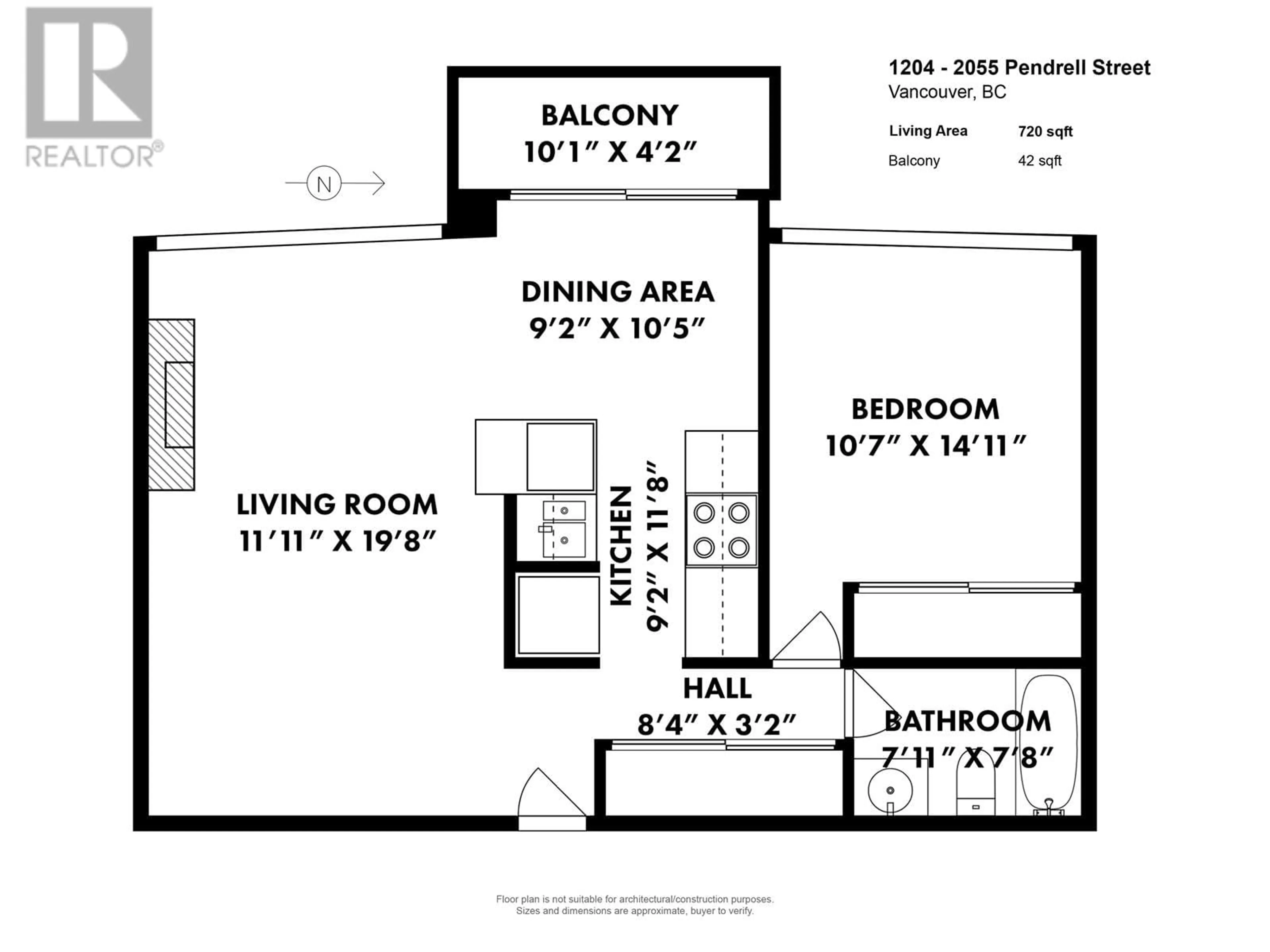 Floor plan for 1204 2055 PENDRELL STREET, Vancouver British Columbia V6G1T9