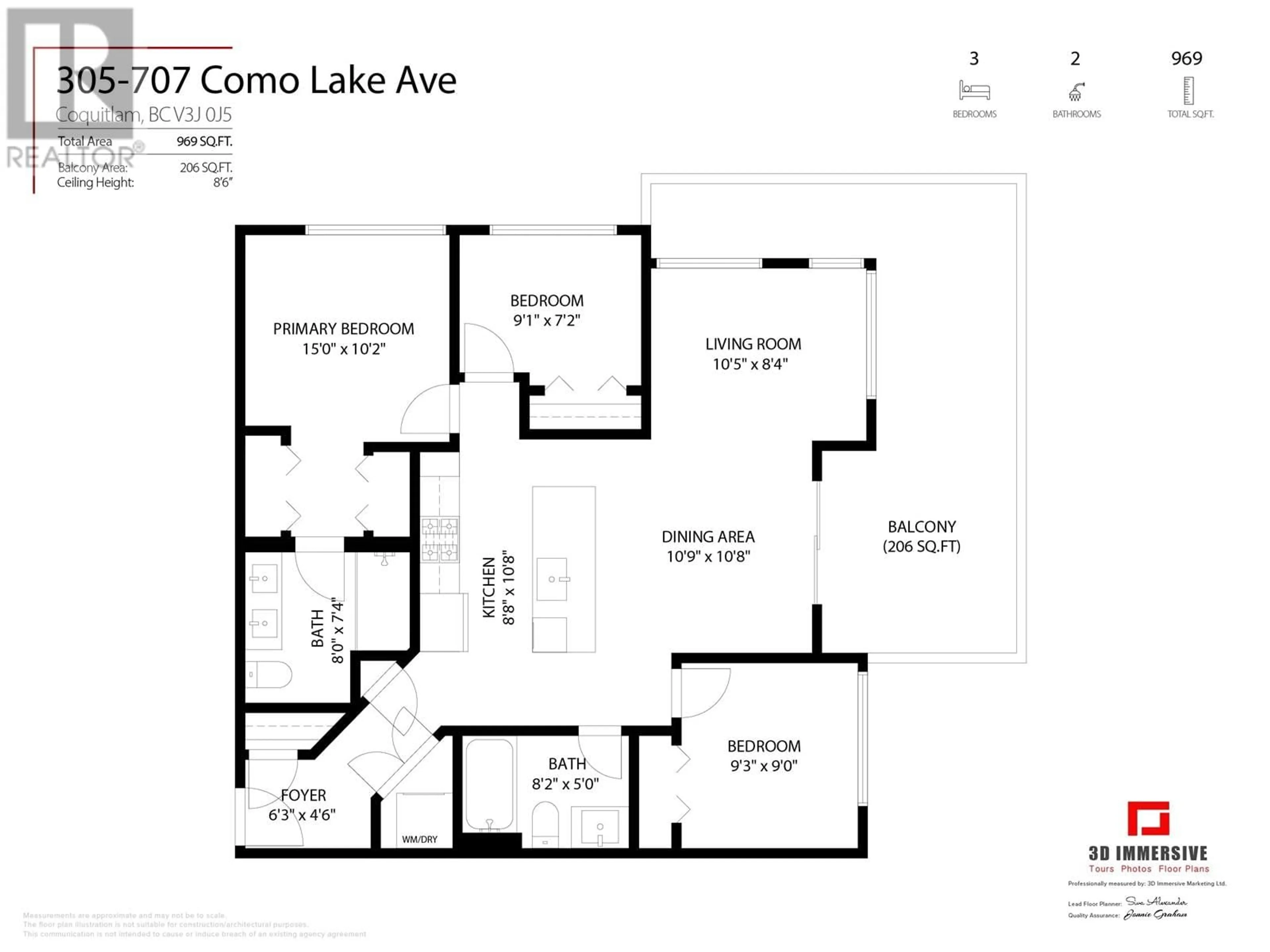 Floor plan for 305 707 COMO LAKE AVENUE, Coquitlam British Columbia V6B0E3