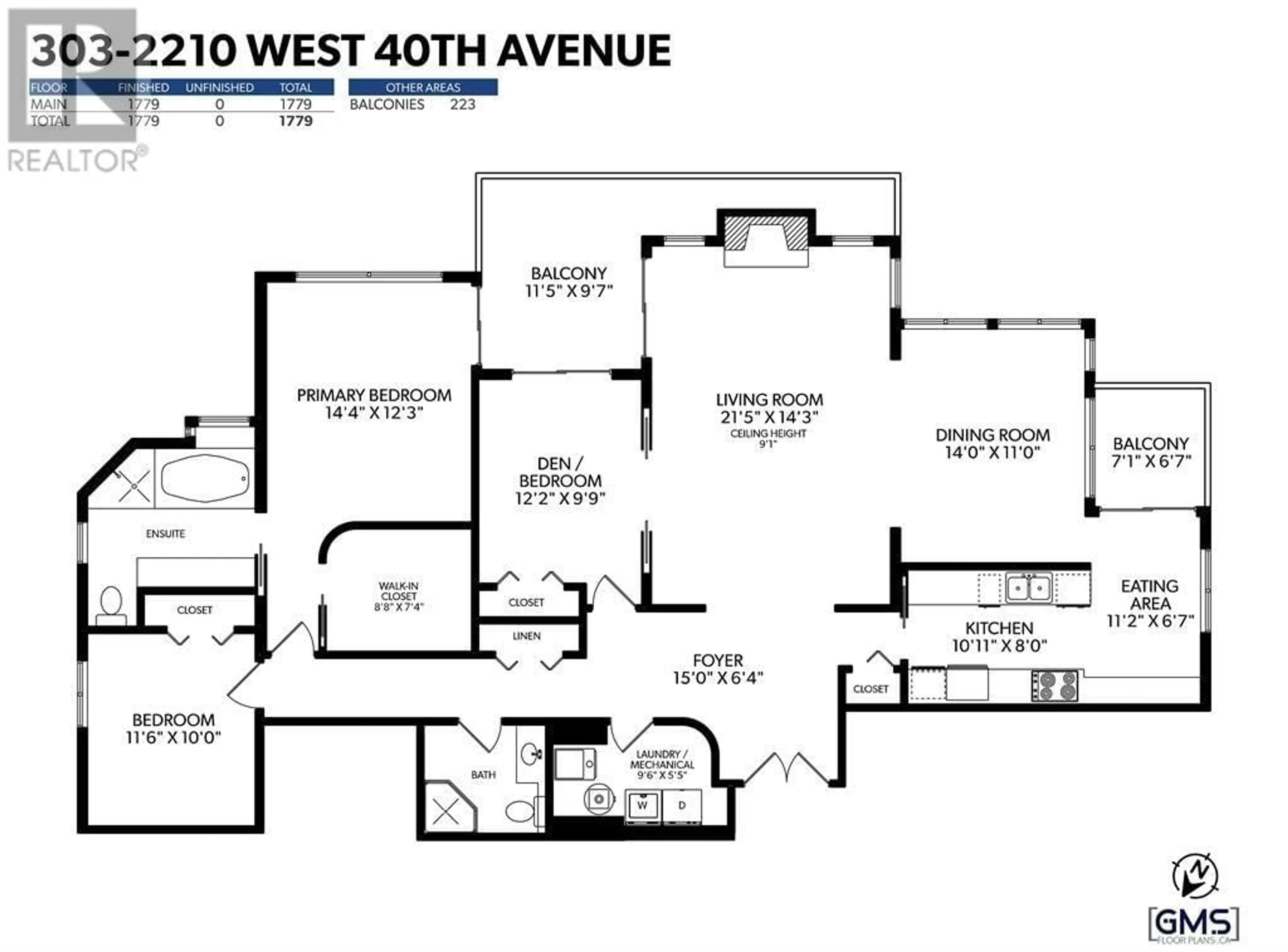 Floor plan for 303 2210 W 40TH AVENUE, Vancouver British Columbia V6M1W6