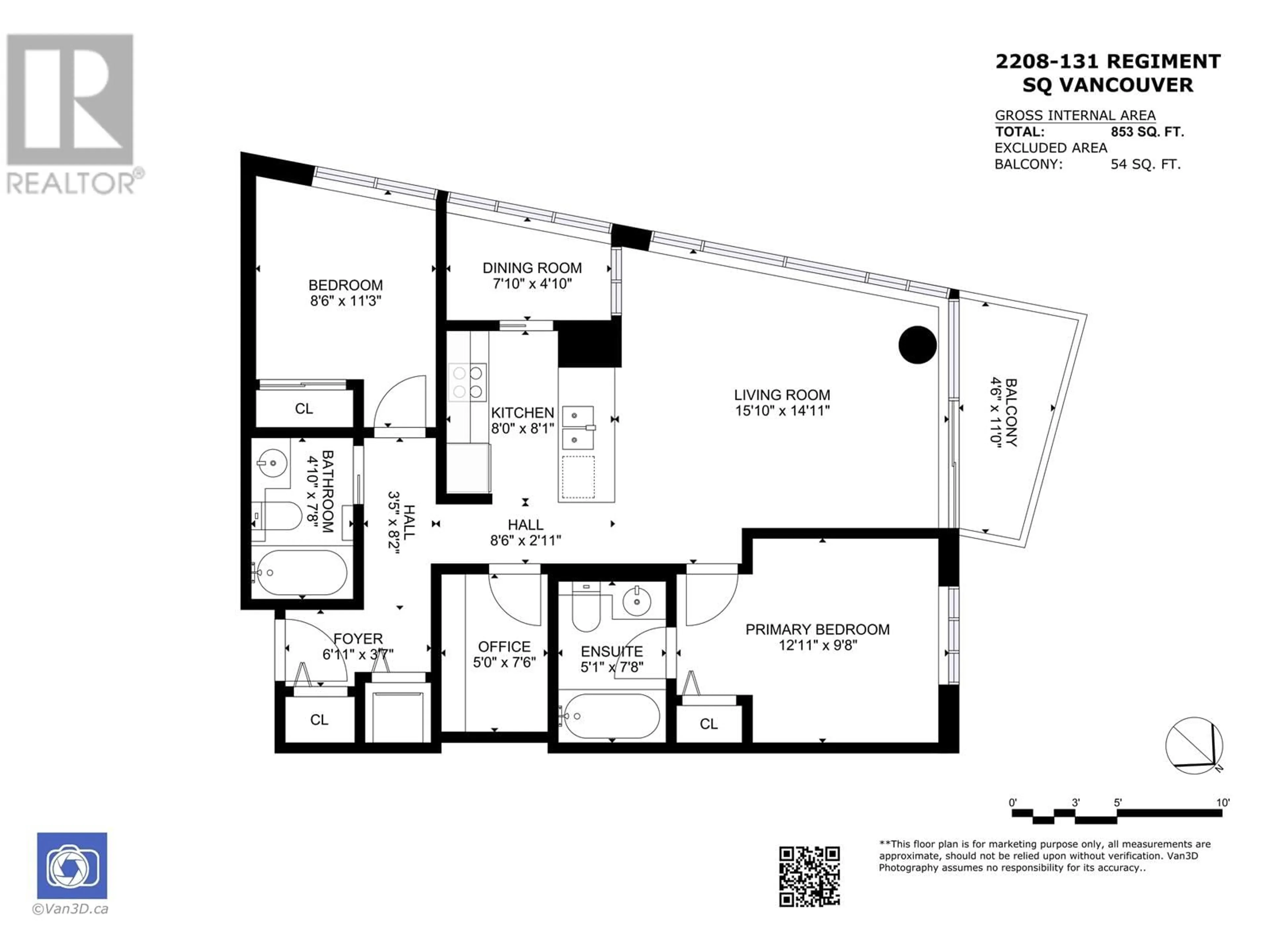 Floor plan for 2208 131 REGIMENT SQUARE, Vancouver British Columbia V6B1X6