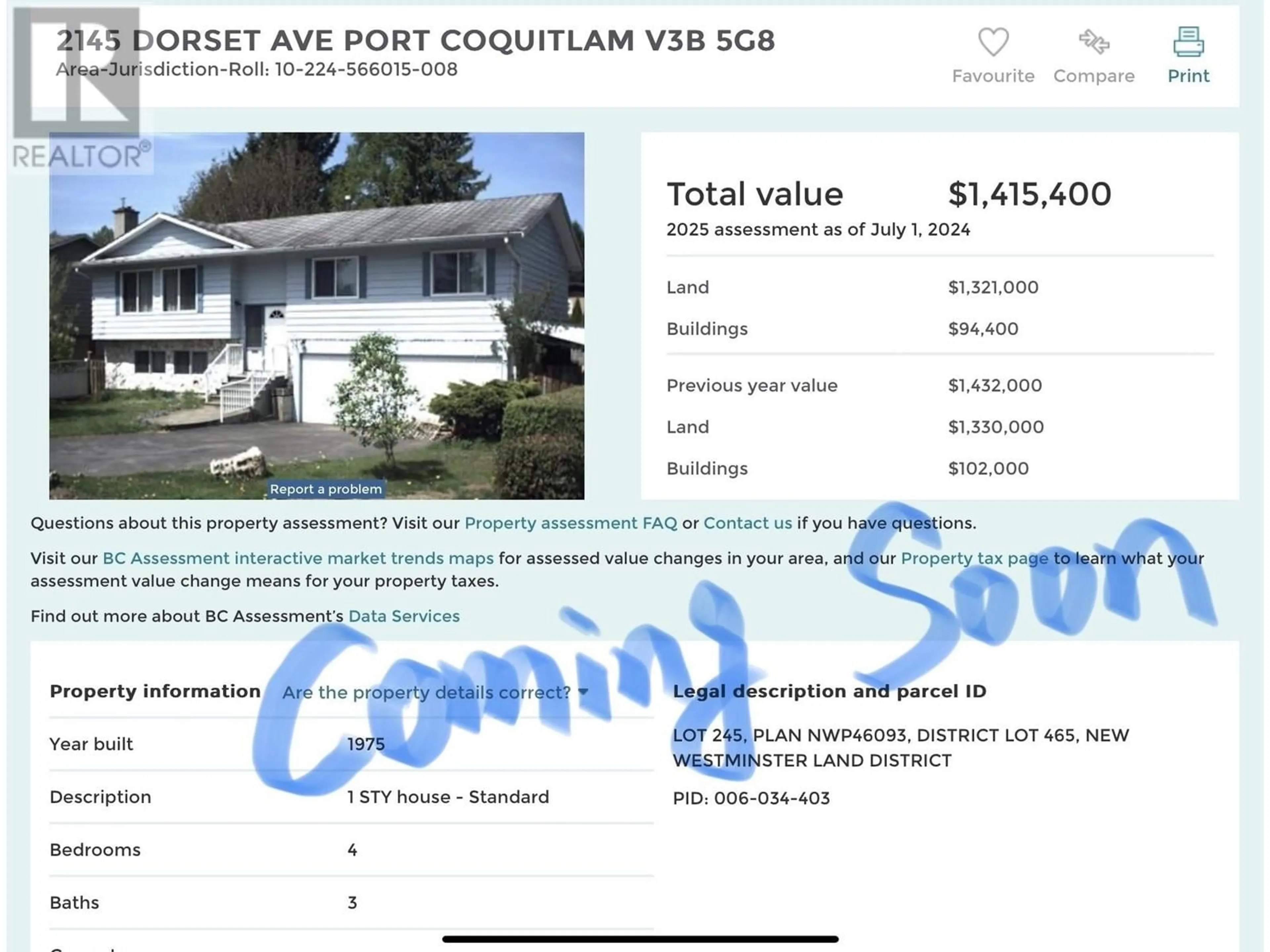 Home with vinyl exterior material, unknown for 2145 DORSET AVENUE, Port Coquitlam British Columbia V3B5G8