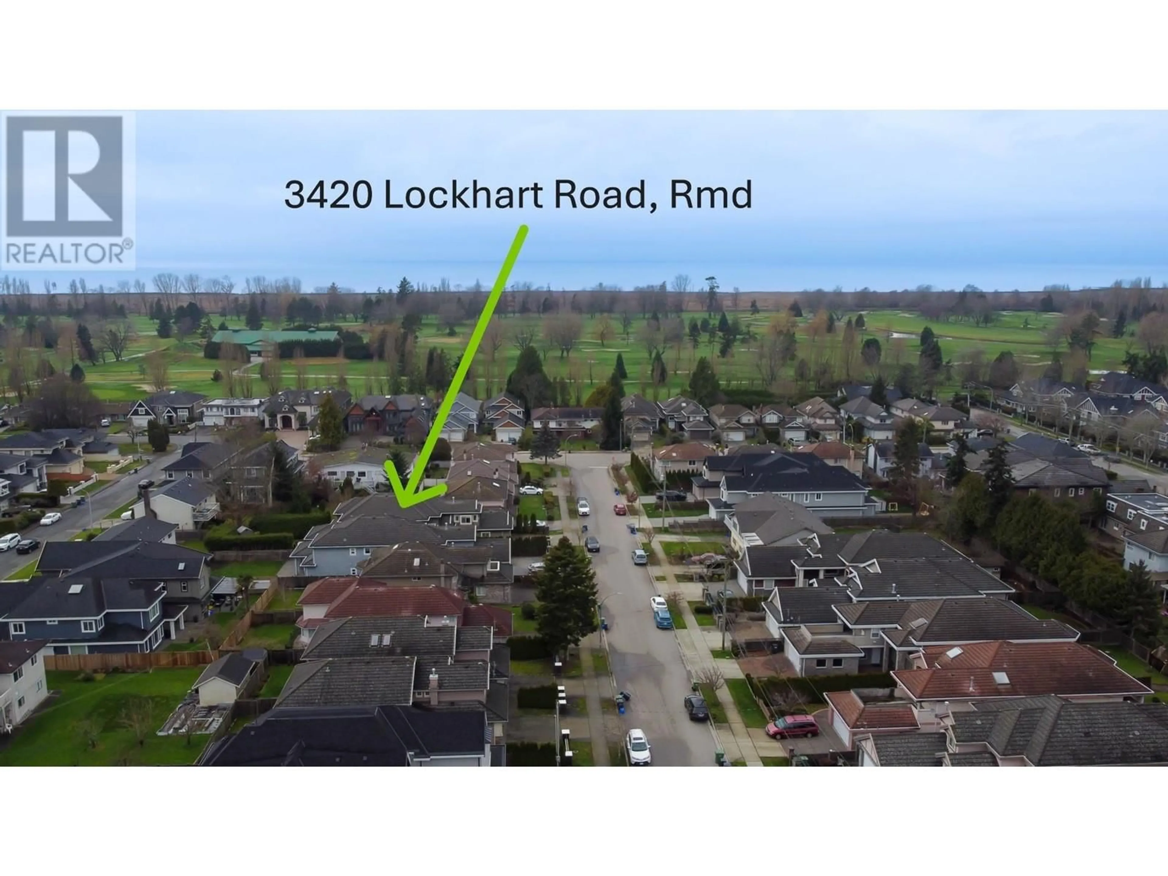 A pic from outside/outdoor area/front of a property/back of a property/a pic from drone, street for 3420 LOCKHART ROAD, Richmond British Columbia V7C1M2