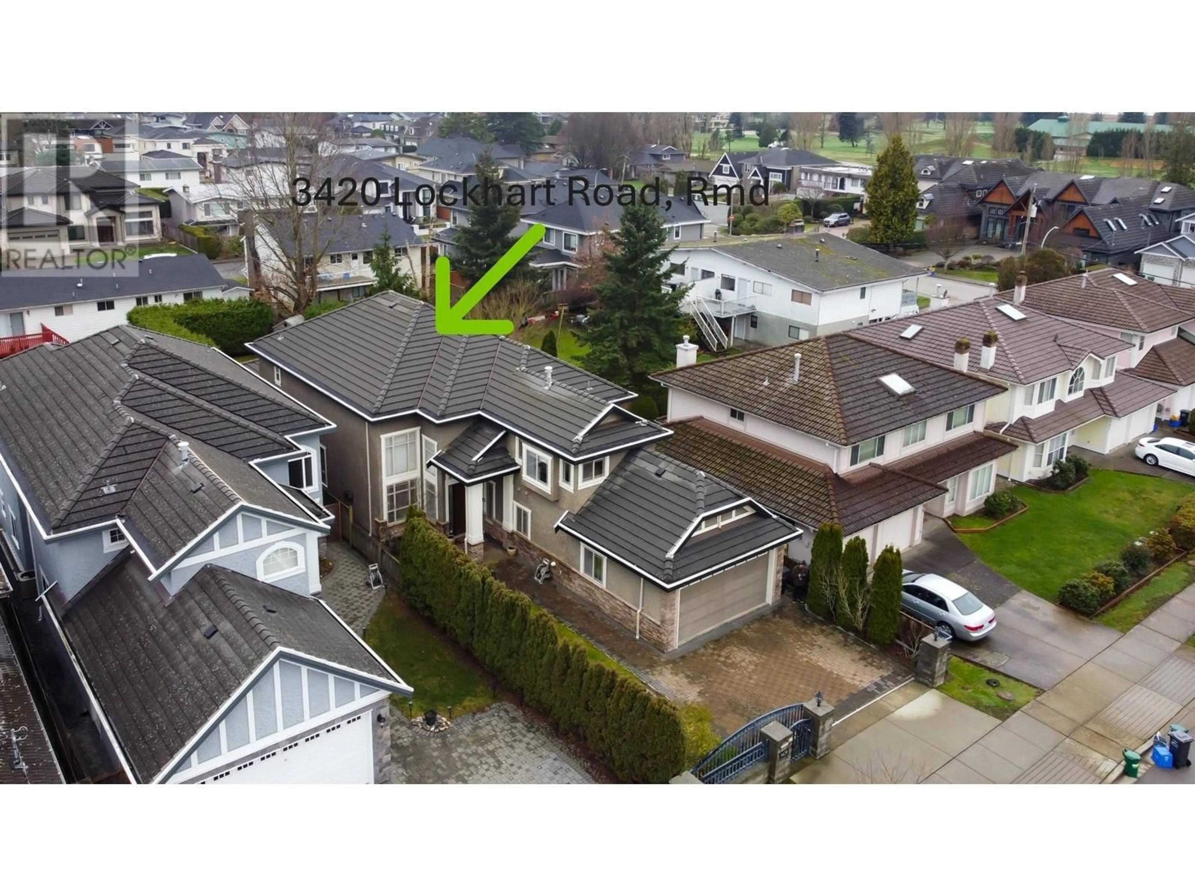 A pic from outside/outdoor area/front of a property/back of a property/a pic from drone, street for 3420 LOCKHART ROAD, Richmond British Columbia V7C1M2