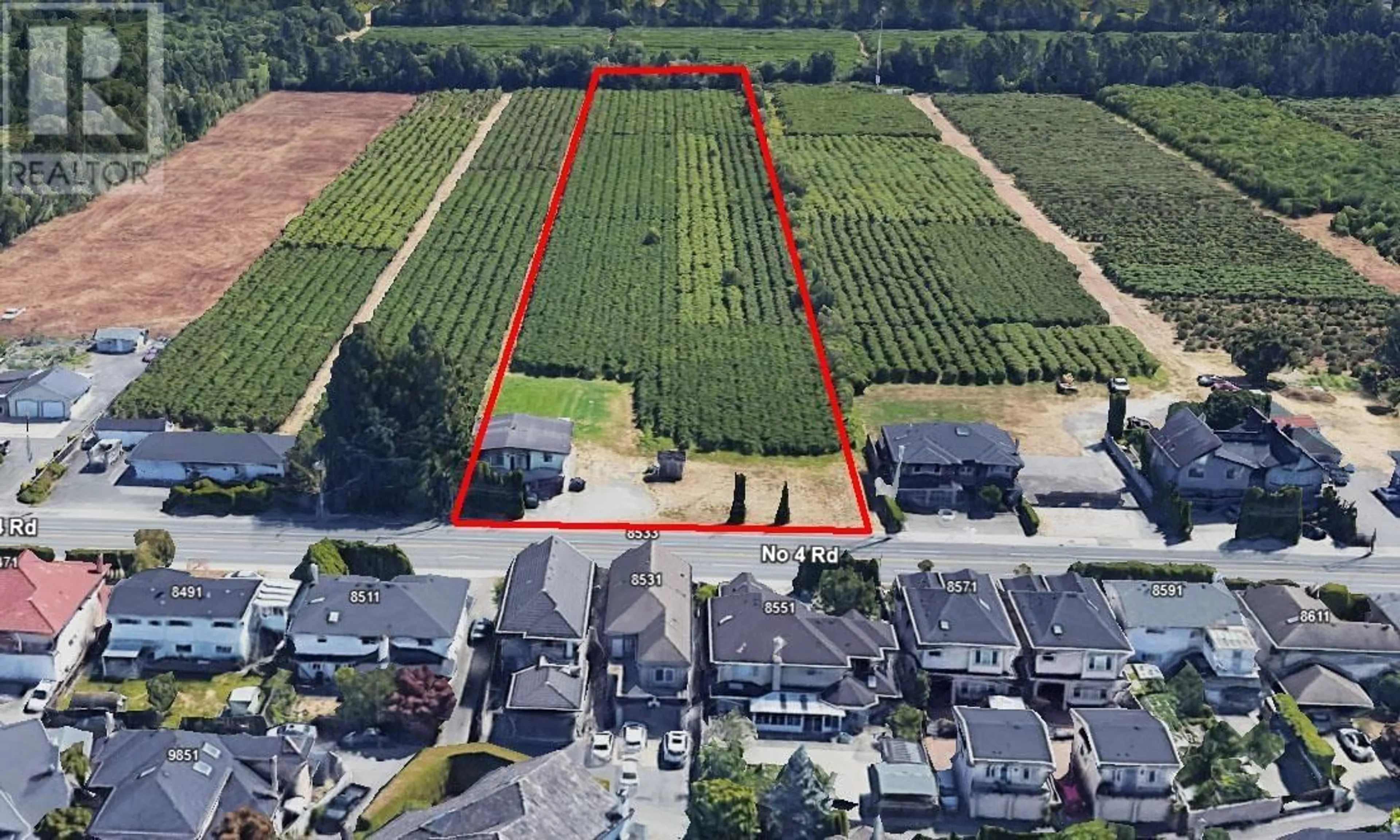 A pic from outside/outdoor area/front of a property/back of a property/a pic from drone, street for 8480 NO. 4 ROAD, Richmond British Columbia V6Y2T6