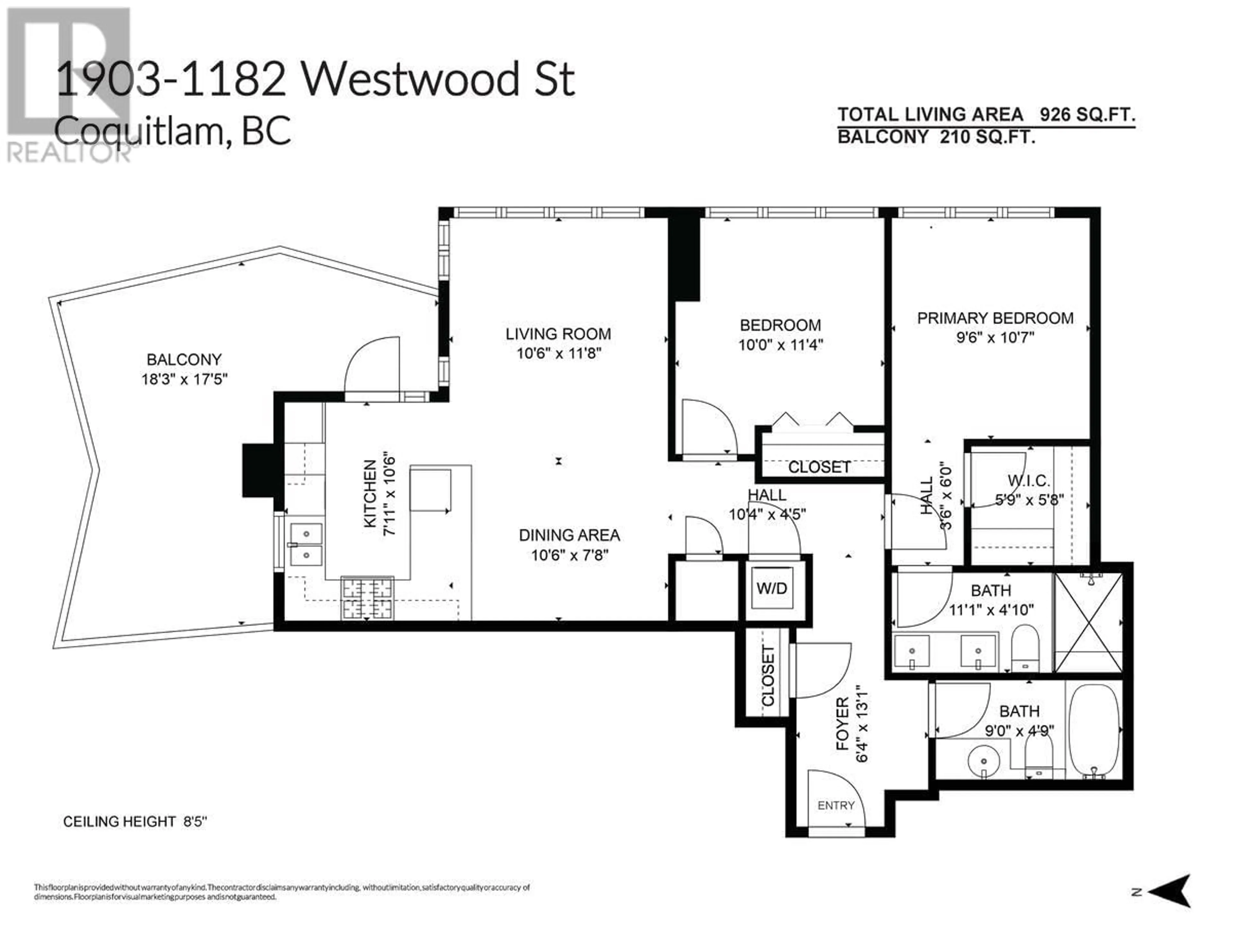 Floor plan for 1903 1182 WESTWOOD STREET, Coquitlam British Columbia V3B0T9