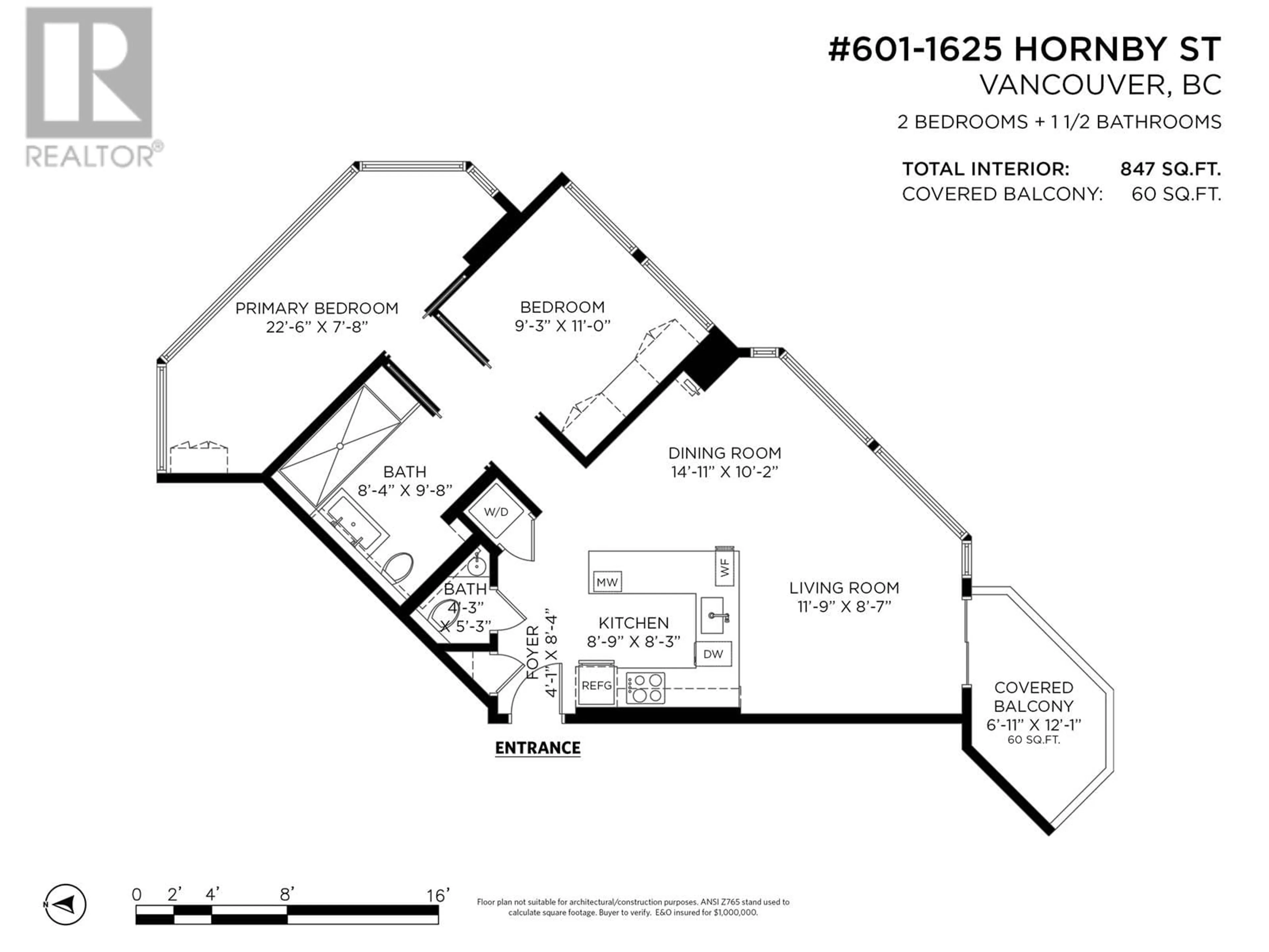 Floor plan for 601 1625 HORNBY STREET, Vancouver British Columbia V6Z2M2