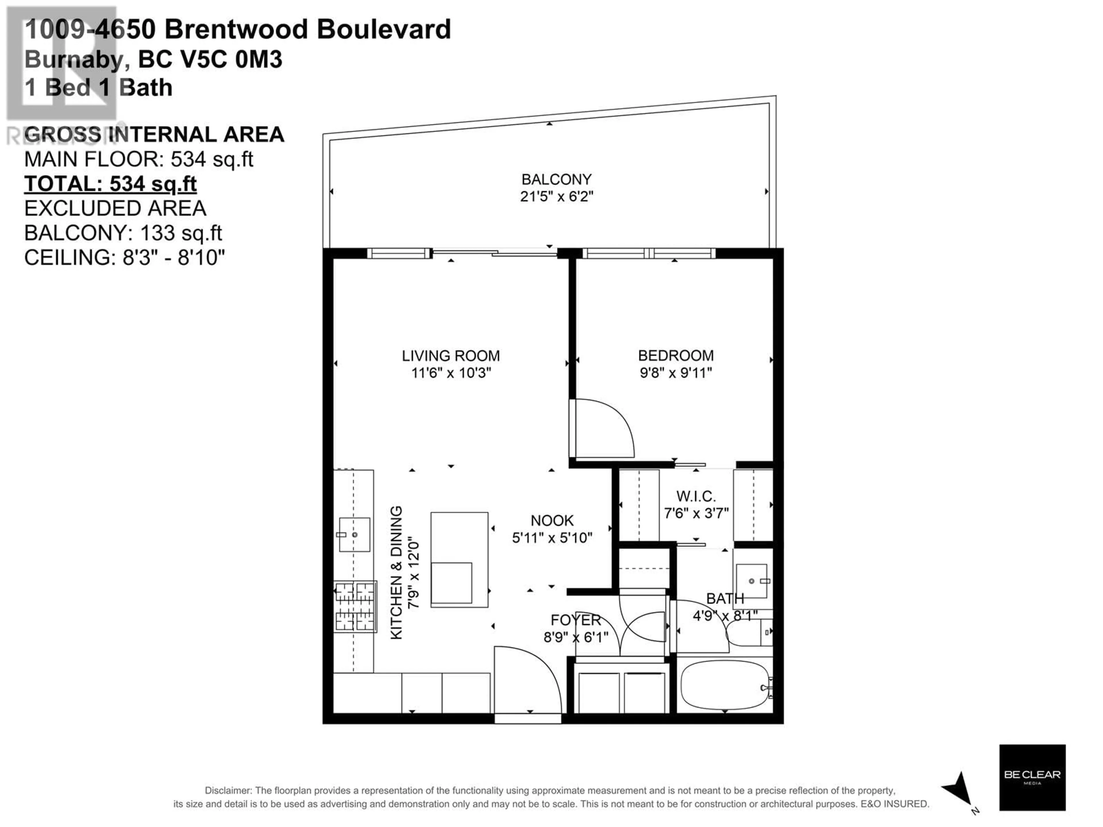 Floor plan for 1009 4650 BRENTWOOD BOULEVARD, Burnaby British Columbia V5C0M3