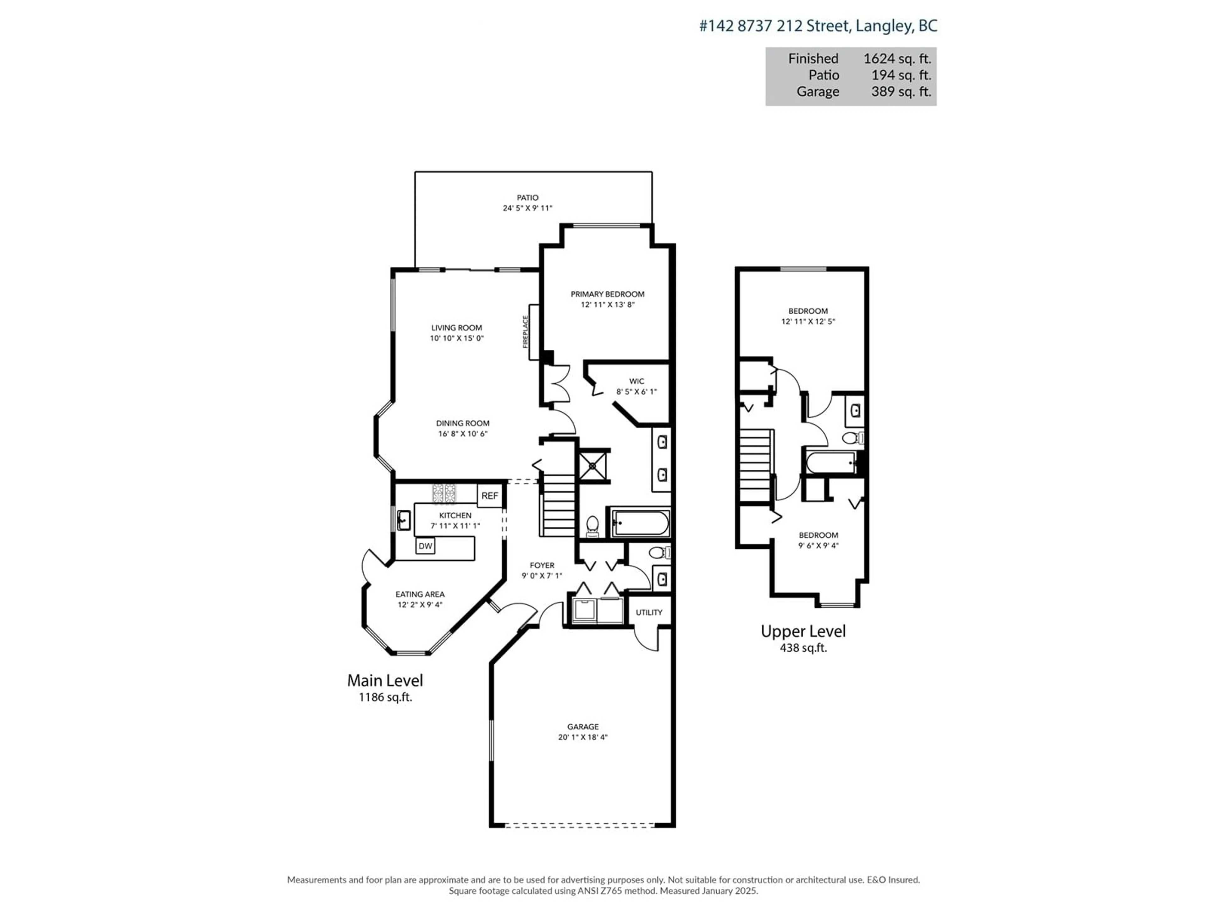 Floor plan for 142 8737 212 STREET, Langley British Columbia V1M2L8