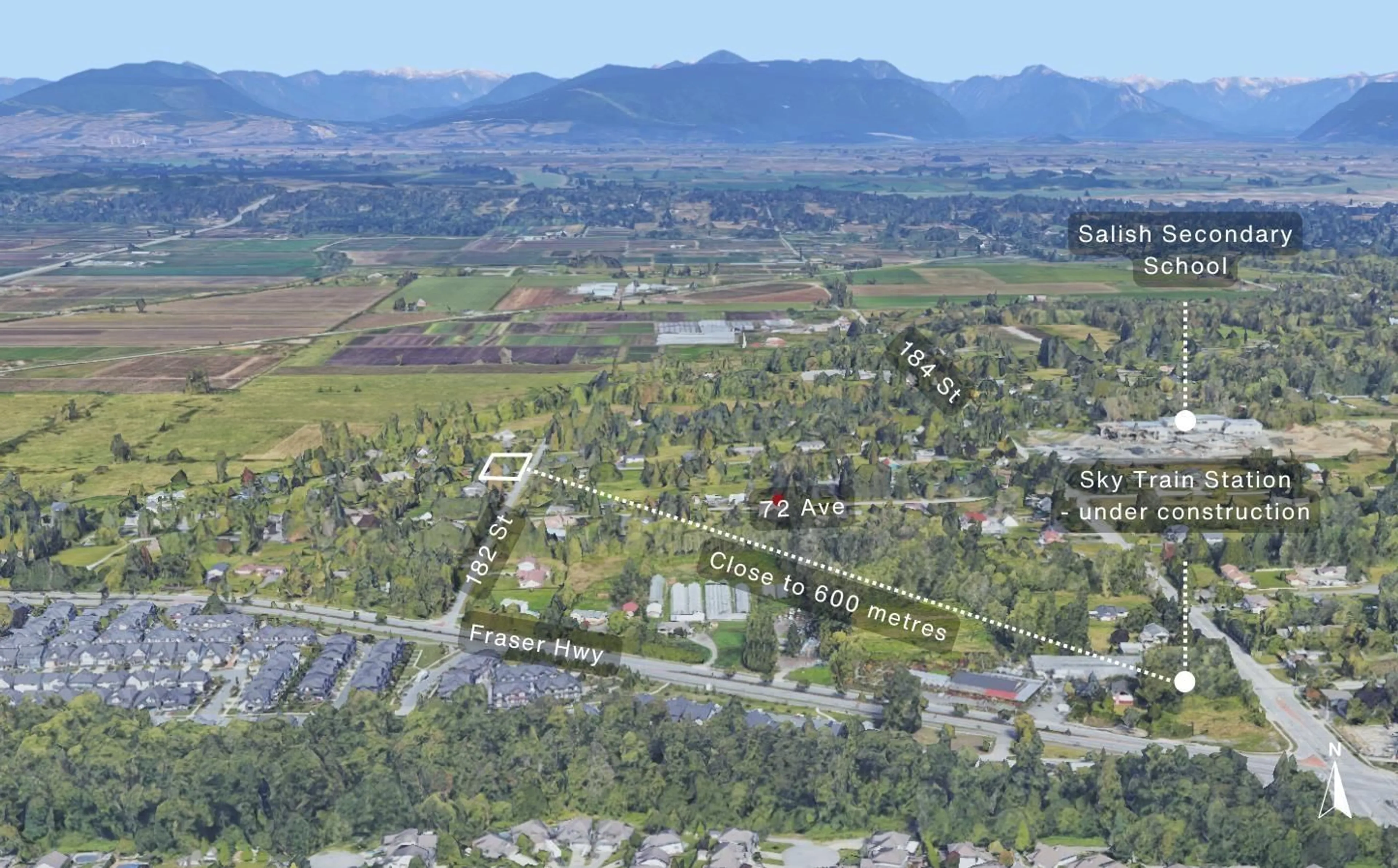 A pic from outside/outdoor area/front of a property/back of a property/a pic from drone, mountain view for 7255 182, Surrey British Columbia V4N6B1