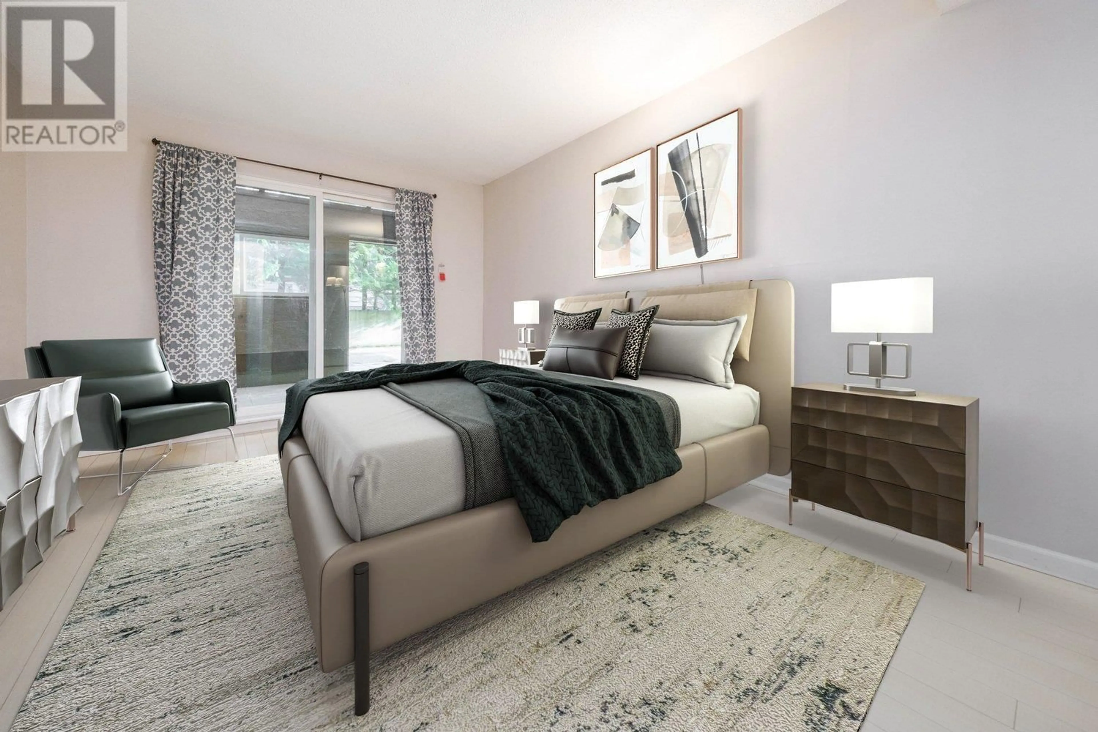 Bedroom with bed, carpet floor for 106 - 1169 EIGHTH AVENUE, New Westminster British Columbia V3M2R7