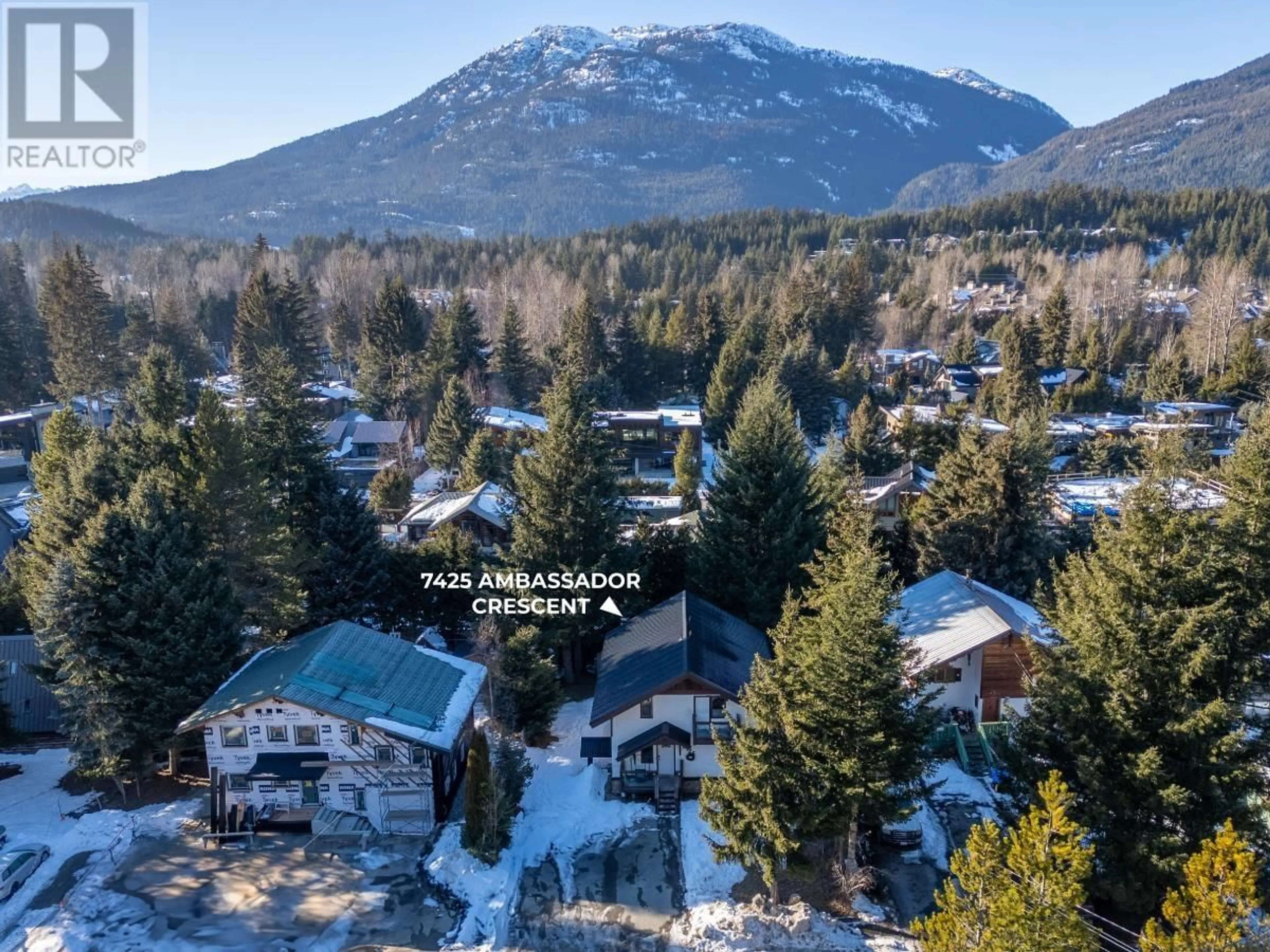 A pic from outside/outdoor area/front of a property/back of a property/a pic from drone, mountain view for 7425 AMBASSADOR CRESCENT, Whistler British Columbia V8E0E4