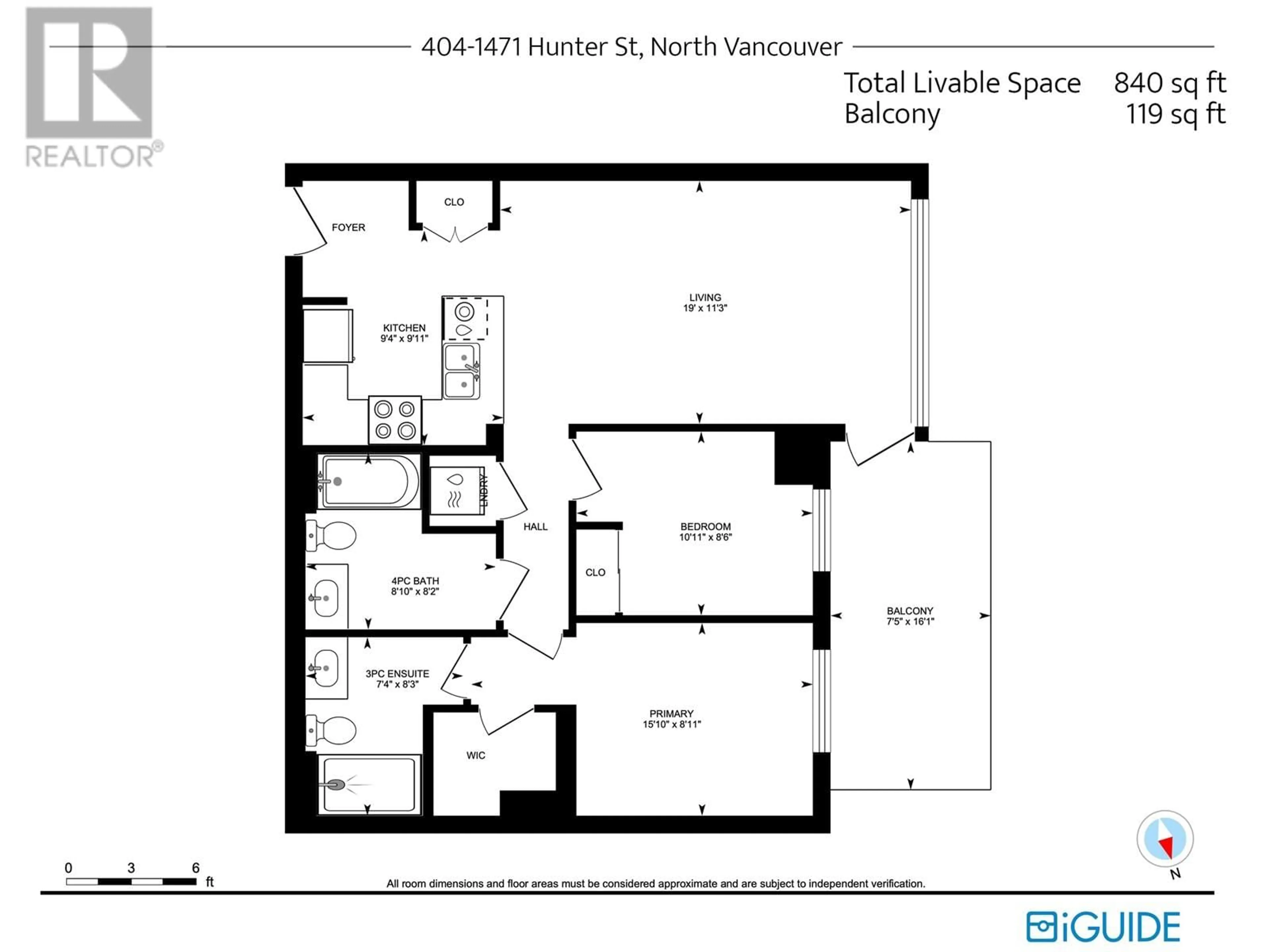 Floor plan for 404 1471 HUNTER STREET, North Vancouver British Columbia V7J1H2