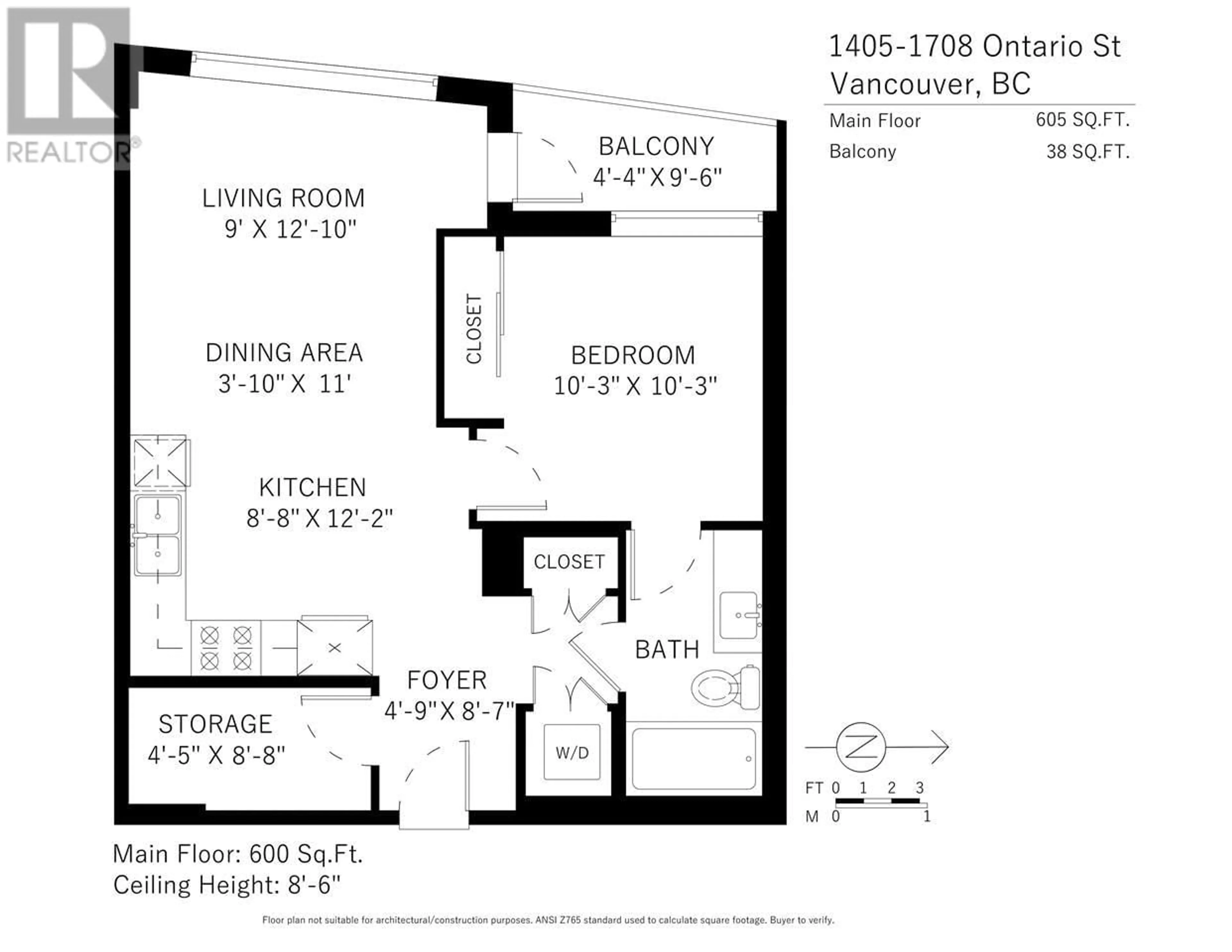 Floor plan for 1405 1708 ONTARIO STREET, Vancouver British Columbia V5T0J7