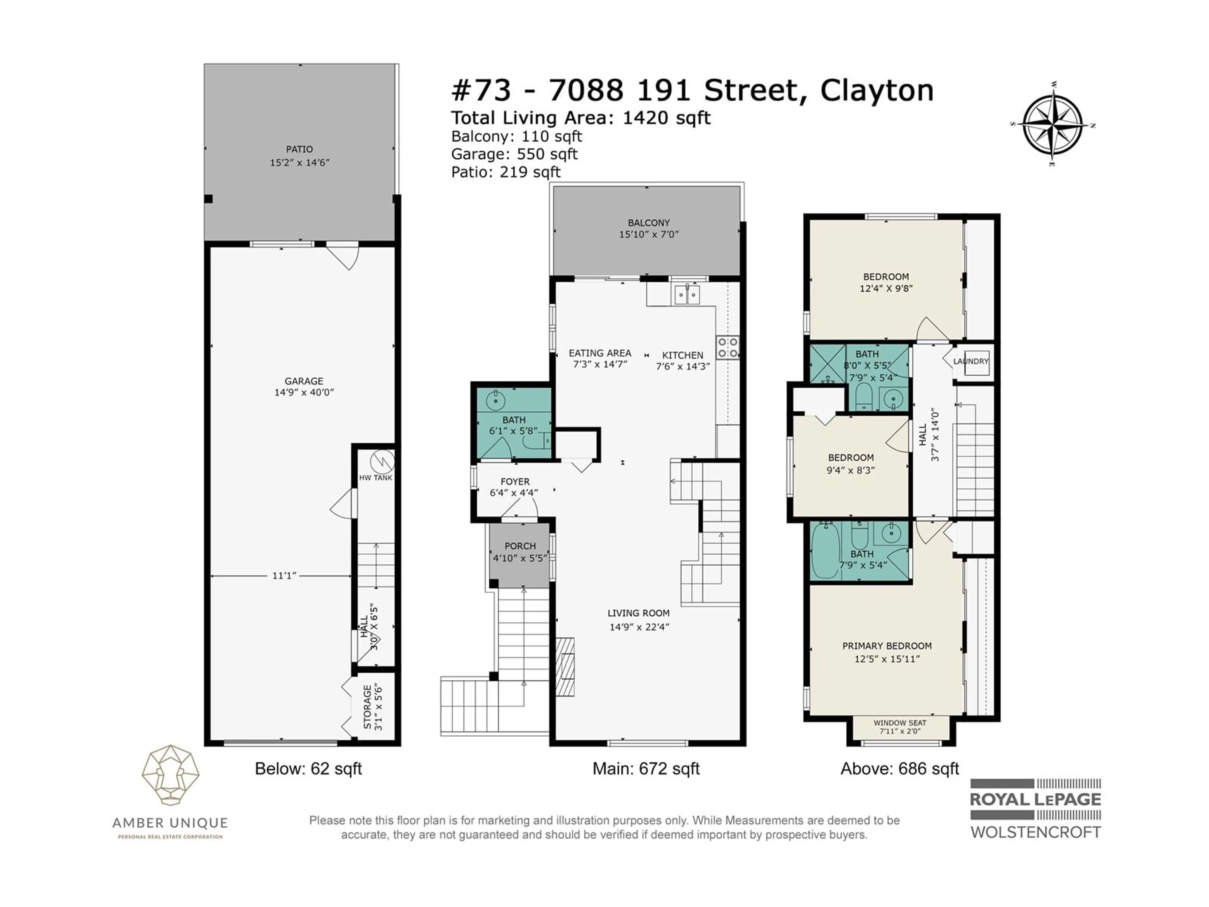 Floor plan for 73 7088 191 STREET, Surrey British Columbia V4N0B4