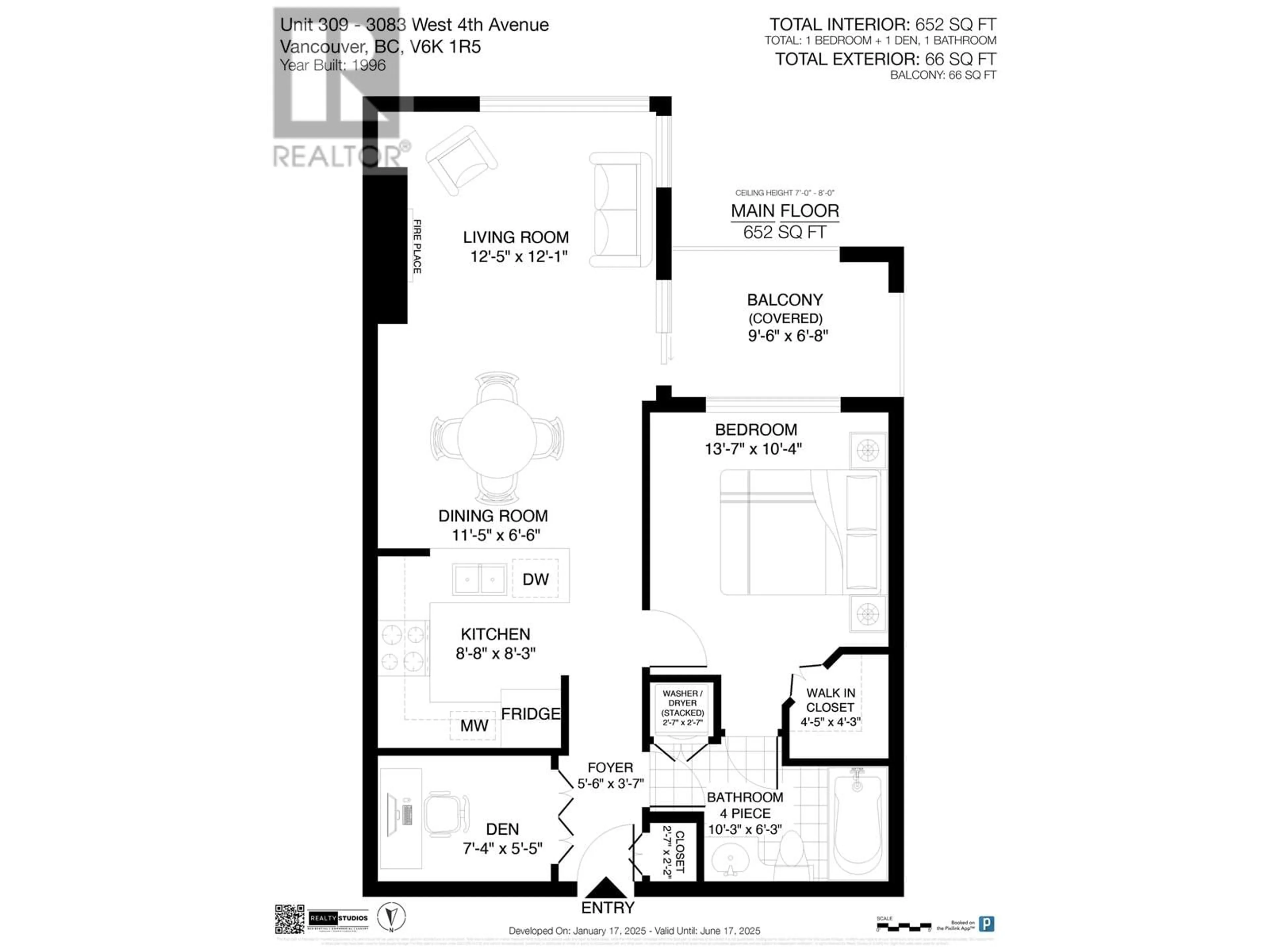 Floor plan for 309 3083 W 4TH AVENUE, Vancouver British Columbia V6K1R5