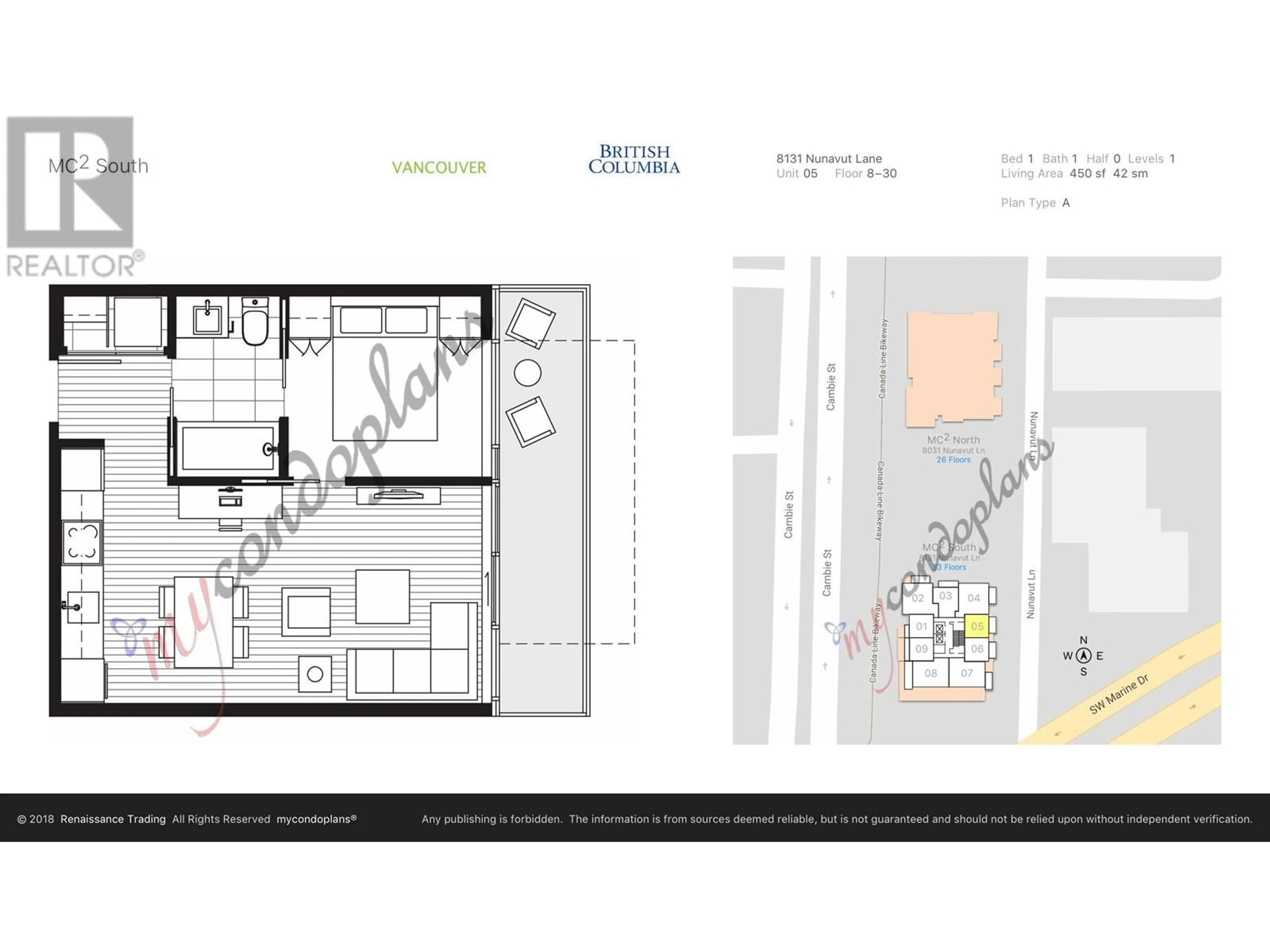 Floor plan for 905 8131 NUNAVUT LANE, Vancouver British Columbia V5X0E2