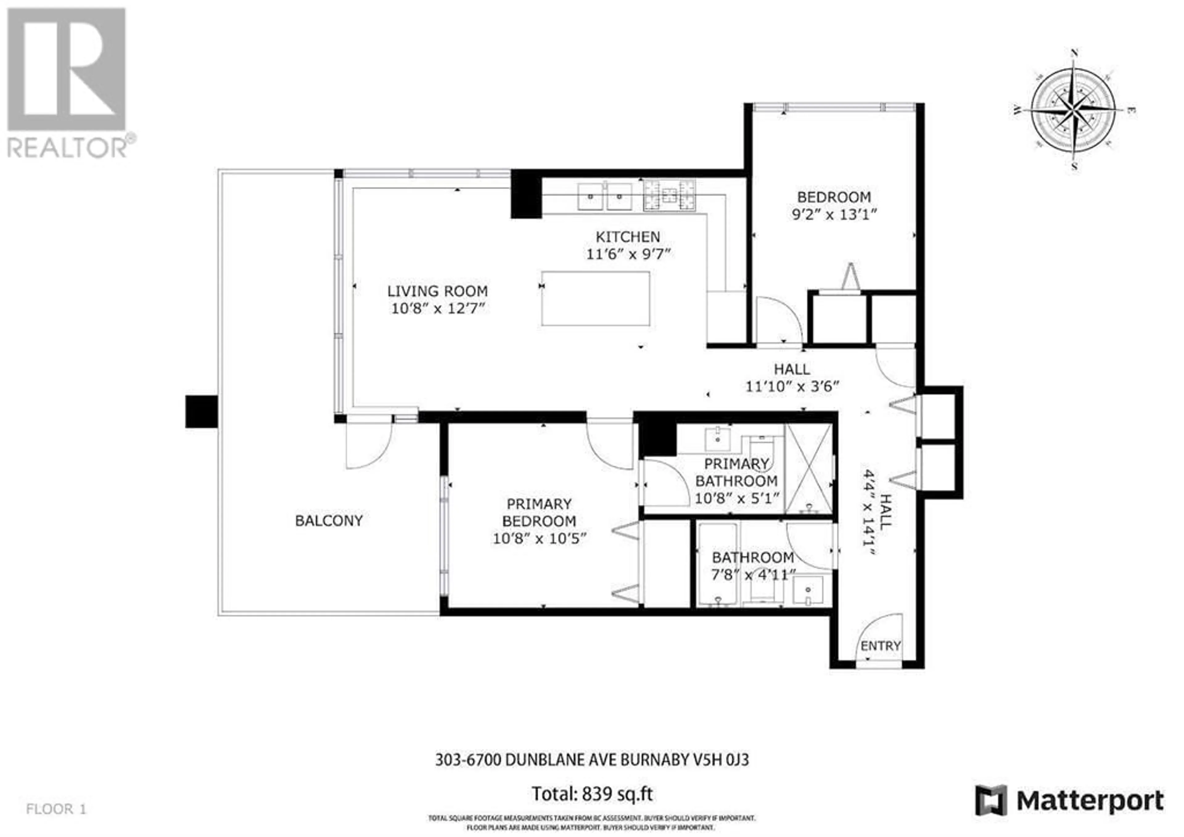 Floor plan for 1503 6700 DUNBLANE AVENUE, Burnaby British Columbia V5H0J3