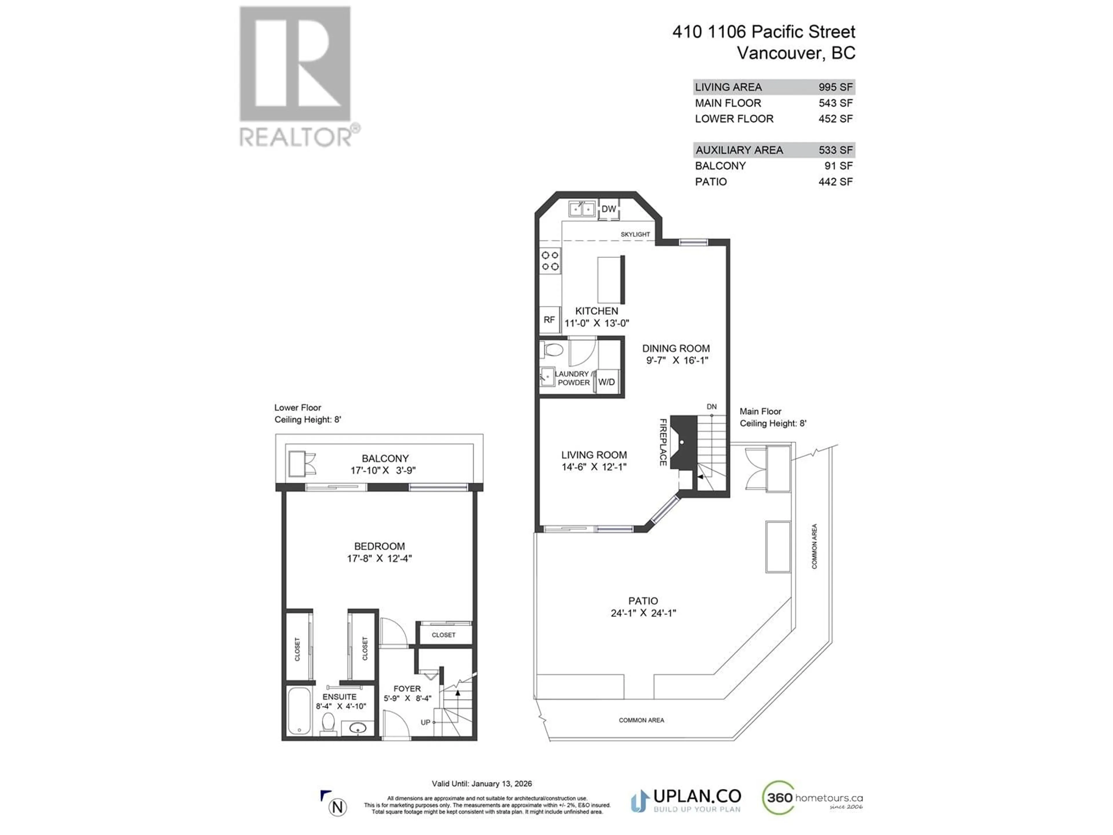 Floor plan for 410 1106 PACIFIC STREET, Vancouver British Columbia V6E1T4