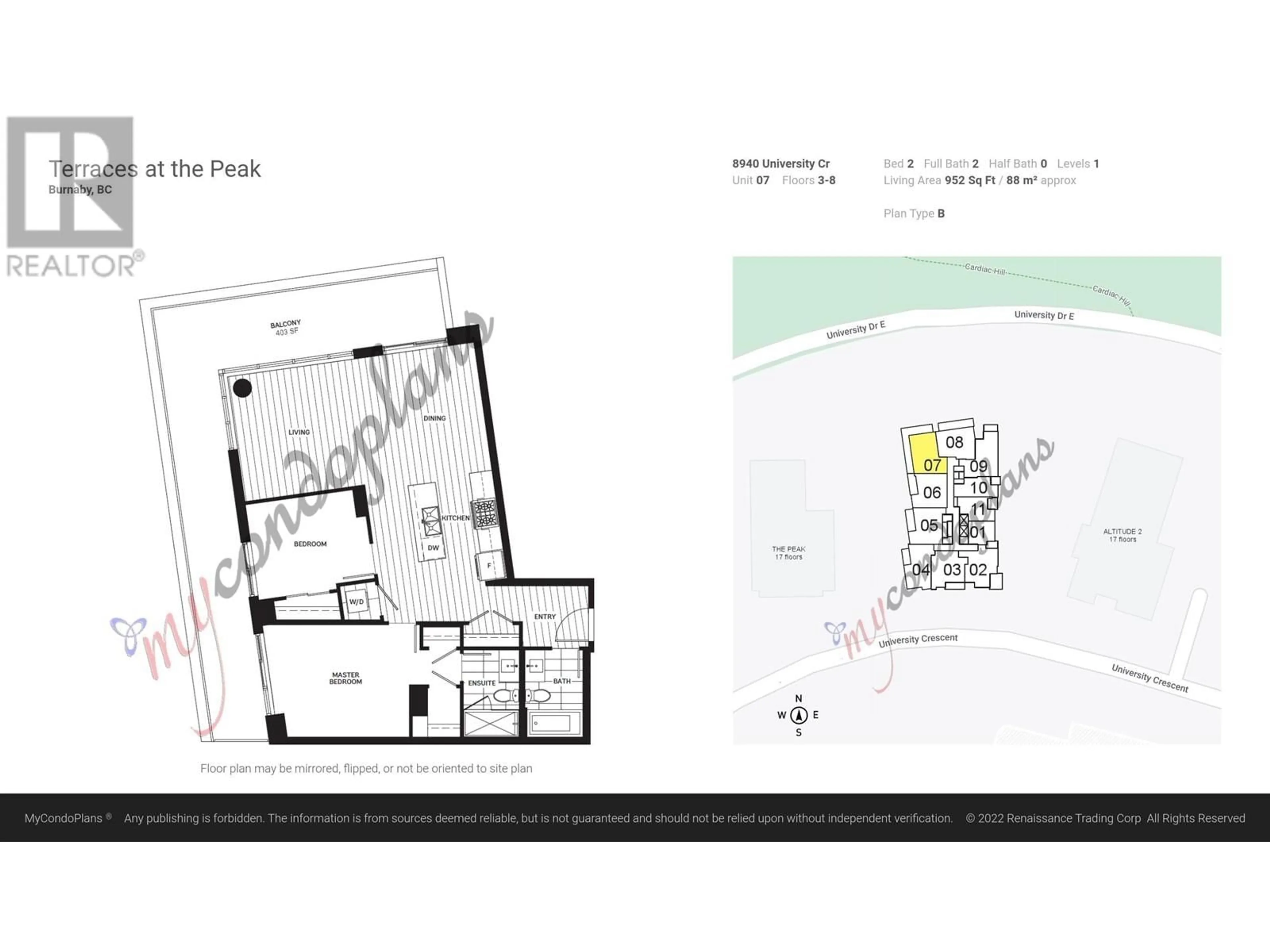 Floor plan for 507 8940 UNIVERSITY CRESCENT, Burnaby British Columbia V5A4Y8