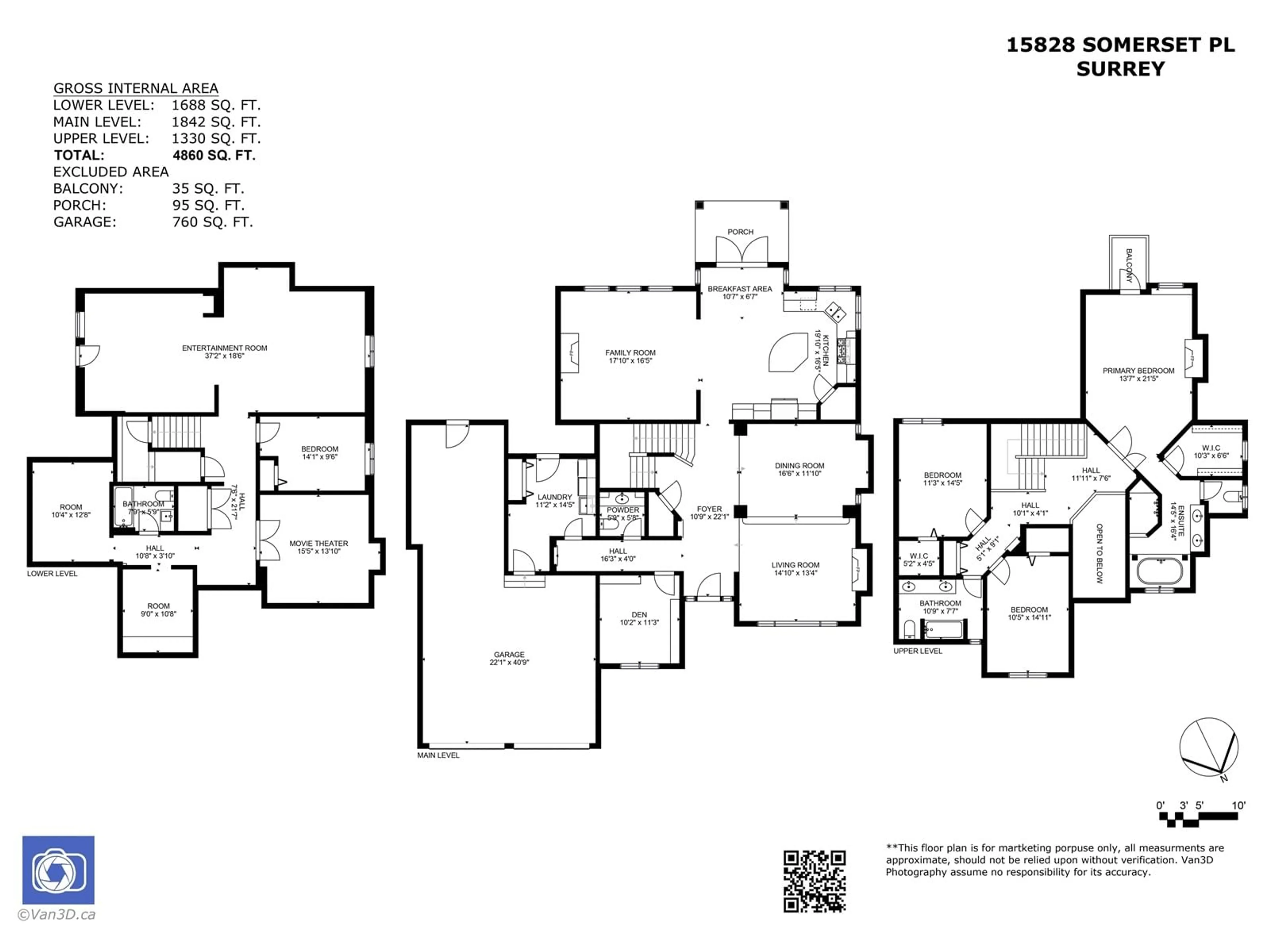 Floor plan for 15828 SOMERSET PLACE, Surrey British Columbia V3Z0H9